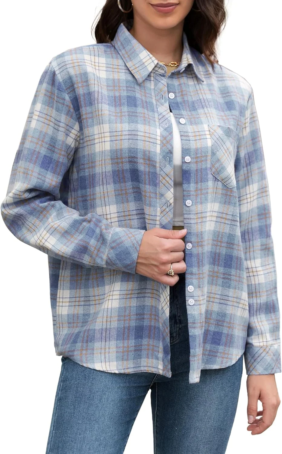 پیراهن های چهارخانه آستین بلند دکمه دار زنانه و دخترانه SANGTREE، سایز 3 ماهه تا 2XL بزرگسال