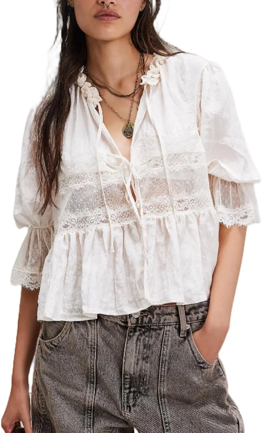 بلوز زنانه بوهمی با حاشیه توری چیندار، بلوزهای کراپ توری جلوباز، تاپهای کوتاه و روان، پیراهنهای دکمهدار کوکت پلوم وای تو کی بلوز زنانه بوهمی با حاشیه توری چیندار، بلوزهای کراپ توری جلوباز، تاپهای کوتاه و روان، پیراهنهای دکمهدار کوکت پلوم وای تو کی