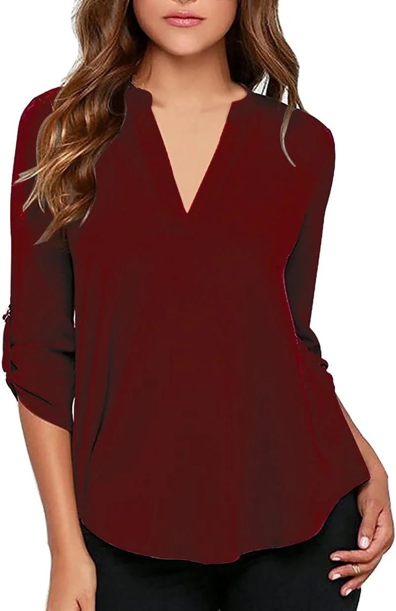 بلوز زنانه Roswear، مناسب برای محیط کار، یقه هفت، آستین سه ربع بلوز زنانه Roswear، مناسب برای محیط کار، یقه هفت، آستین سه ربع