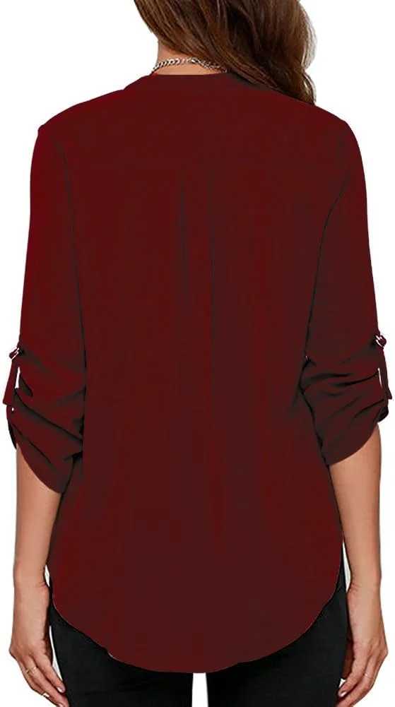 بلوز زنانه Roswear، مناسب برای محیط کار، یقه هفت، آستین سه ربع