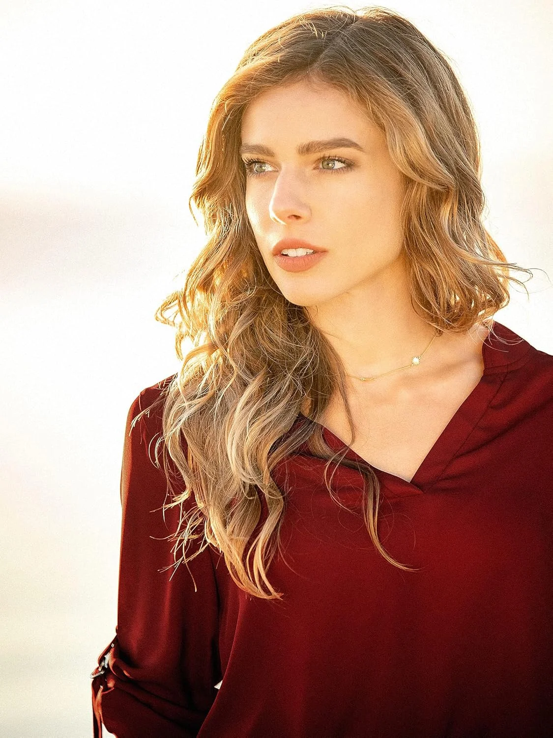 بلوز زنانه Roswear، مناسب برای محیط کار، یقه هفت، آستین سه ربع