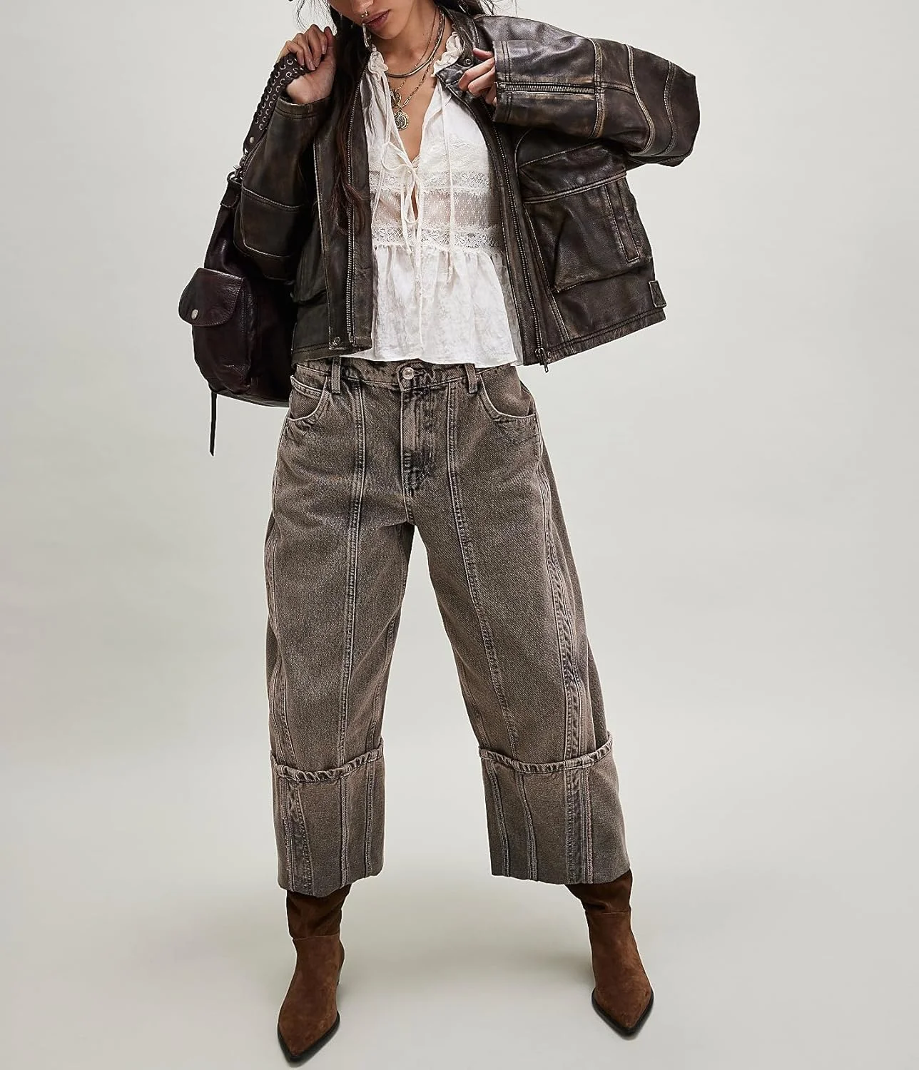 بلوز زنانه بوهمی با حاشیه توری چین‌دار، بلوزهای کراپ توری جلوباز، تاپ‌های کوتاه و روان، پیراهن‌های دکمه‌دار کوکت پلوم وای تو کی