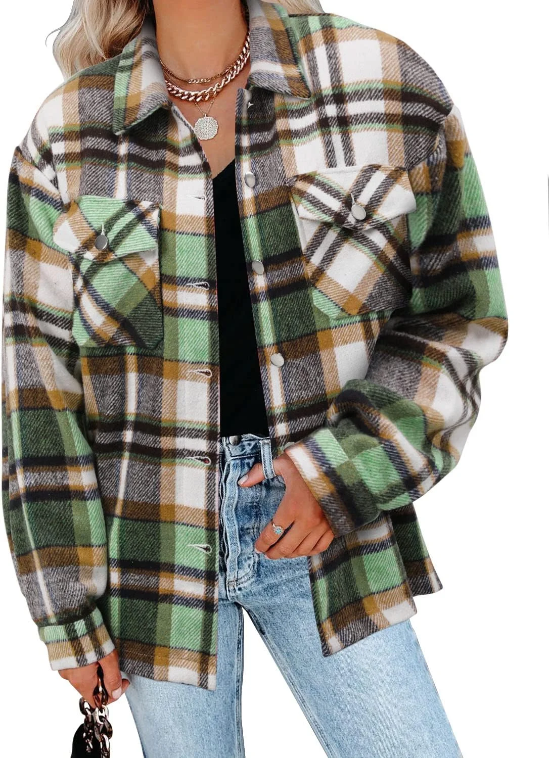 ROSELINLIN تاپ تونیک آستین چین دار زنانه، یقه هفت، مدل آزاد، آستین کوتاه، مناسب تابستان