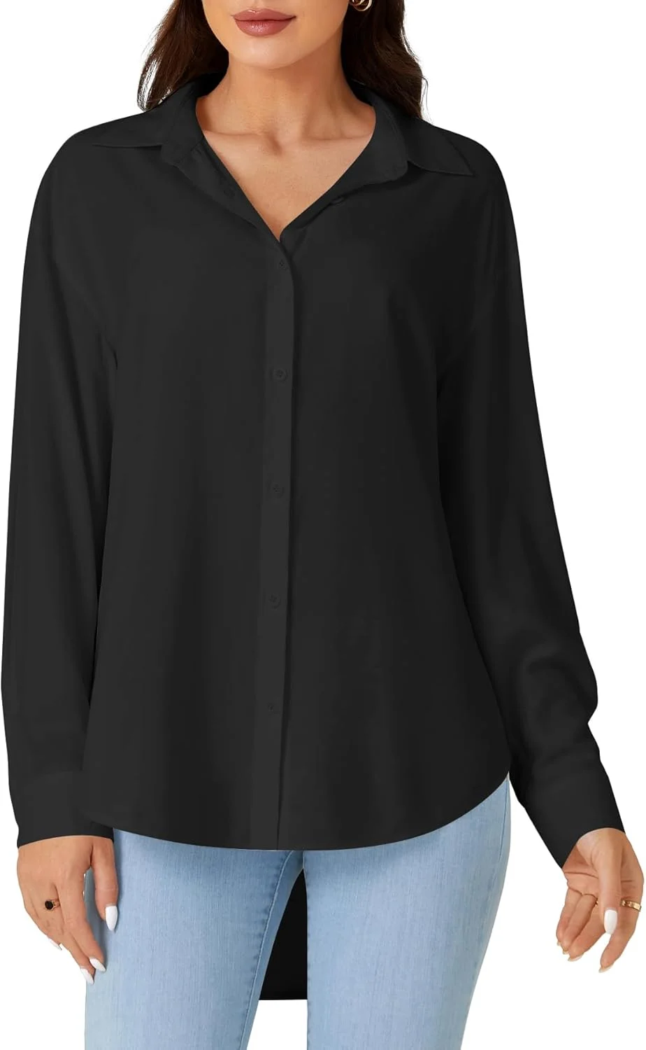 بلوز آستین بلند دکمه دار زنانه Rooscier، یقه دار، آستین قابل جمع شدن، مناسب برای کار و استفاده روزمره