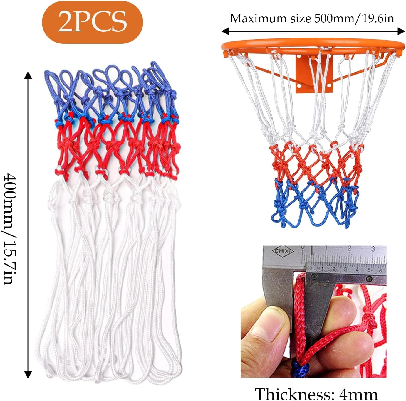 تور بسکتبال 2 عددی، تور بسکتبال فضای باز، تور جایگزین بسکتبال، تور بسکتبال چند رنگ بافته شده مناسب برای حلقه بسکتبال استاندارد 12 حلقه برای تجهیزات سالن ورزشی داخلی یا خارجی تور بسکتبال 2 عددی، تور بسکتبال فضای باز، تور جایگزین بسکتبال، تور بسکتبال چند رنگ بافته شده مناسب برای حلقه بسکتبال استاندارد 12 حلقه برای تجهیزات سالن ورزشی داخلی یا خارجی