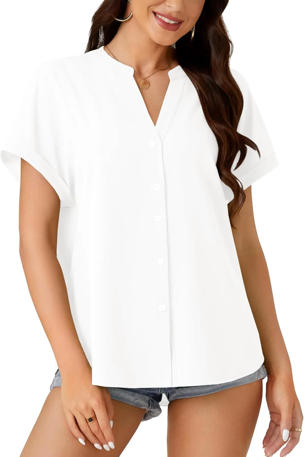 روسیر بلوز زنانه دکمه دار یقه هفت آستین خفاشی آستین کوتاه مناسب برای محیط کار و استایل رسمی روسیر بلوز زنانه دکمه دار یقه هفت آستین خفاشی آستین کوتاه مناسب برای محیط کار و استایل رسمی