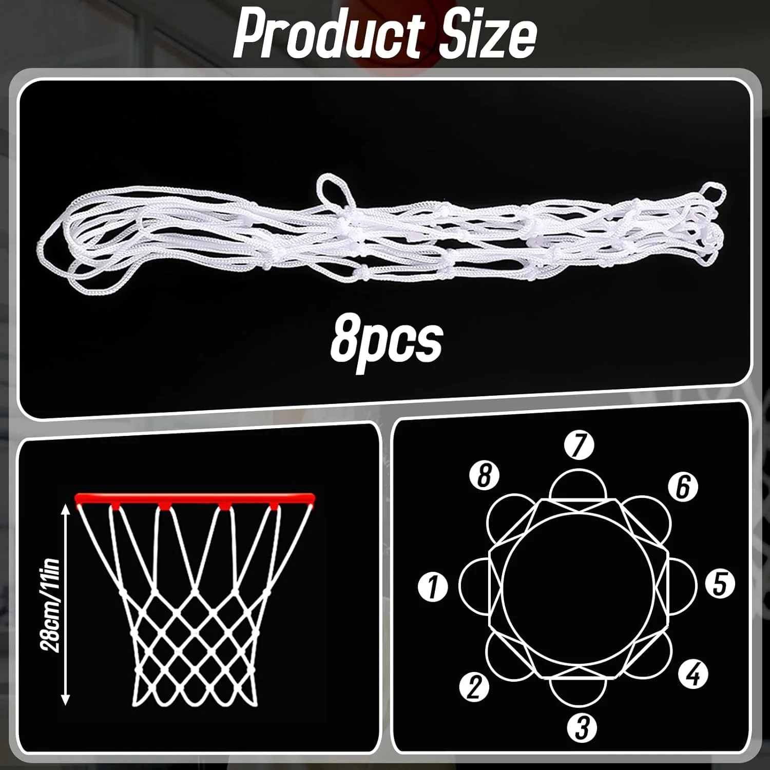 8 عدد تور بسکتبال کوچک جایگزین برای حلقه های بسکتبال 8 تا 10.25 اینچی، تور حلقه بسکتبال کوچک نایلونی مناسب فضای باز و داخل سالن برای کودکان 8 عدد تور بسکتبال کوچک جایگزین برای حلقه های بسکتبال 8 تا 10.25 اینچی، تور حلقه بسکتبال کوچک نایلونی مناسب فضای باز و داخل سالن برای کودکان