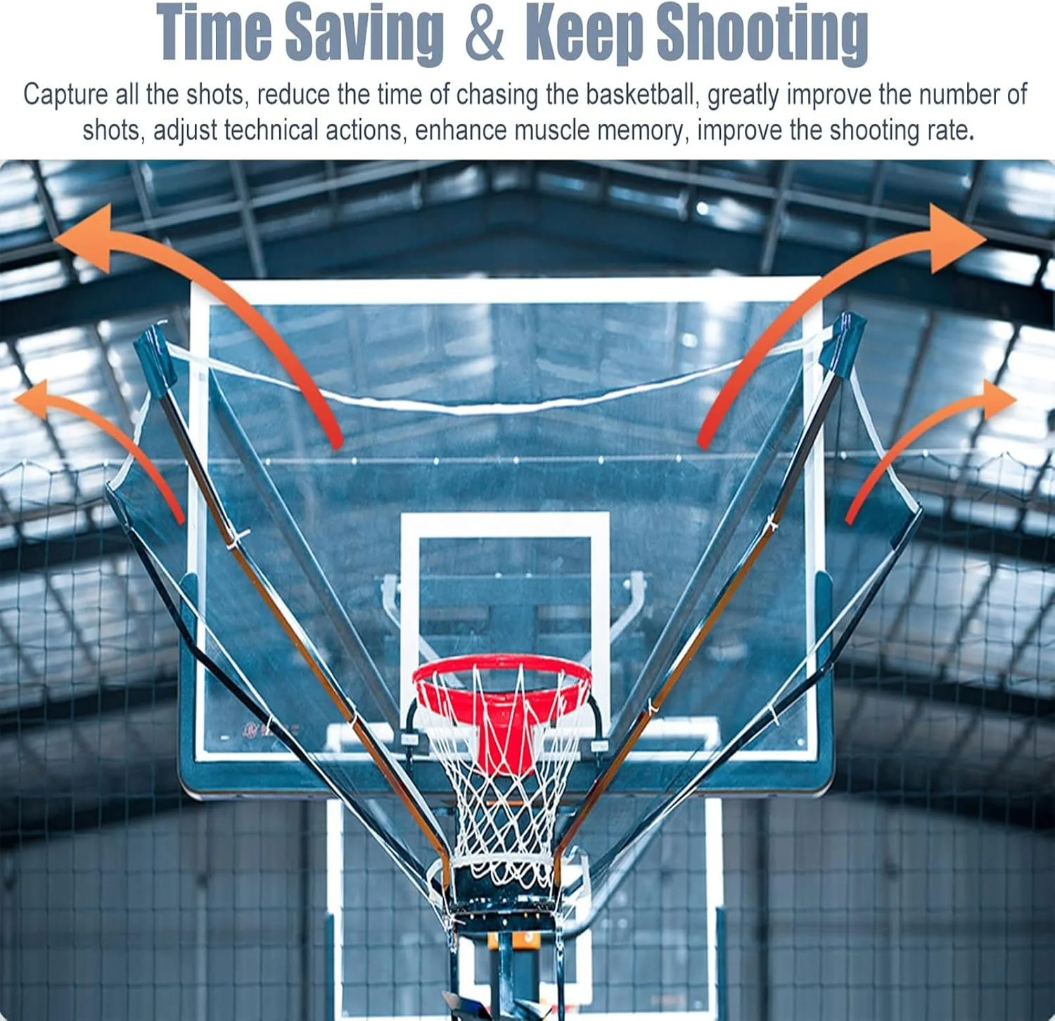 سیستم بازگشت توپ بسکتبال خانگی، دستگاه بازگرداننده توپ بسکتبال قابل حمل، تور بازگشت شوت، تجهیزات تمرین بسکتبال آلیاژ آلومینیوم، مجموعه تور محافظ و مربی برای تمرین داخل و خارج از منزل
