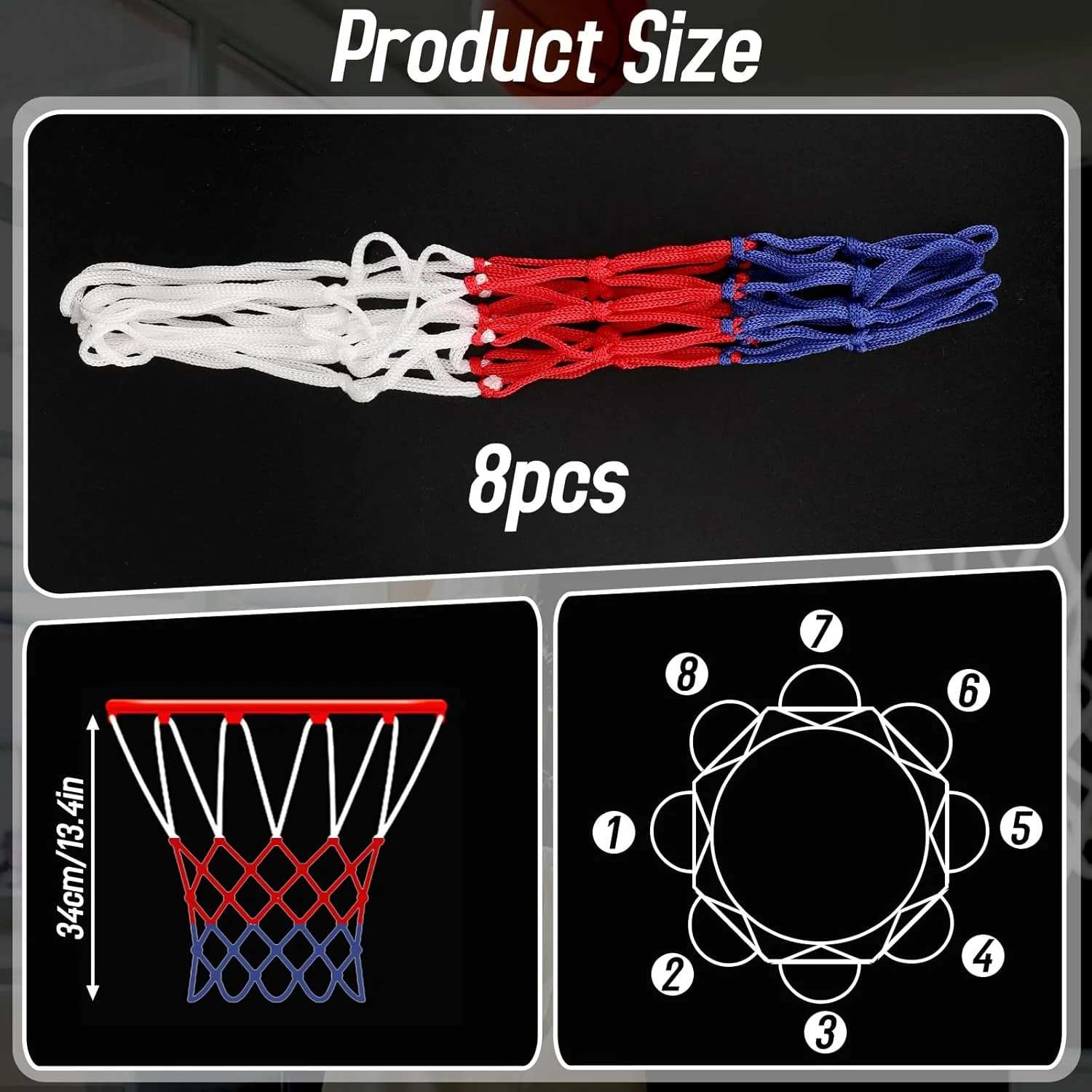 8 عدد تور بسکتبال کوچک جایگزین برای حلقه های بسکتبال 8 تا 10.25 اینچی با 10 حلقه، تور حلقه بسکتبال کوچک نایلونی مناسب فضای باز و داخل سالن برای کودکان 8 عدد تور بسکتبال کوچک جایگزین برای حلقه های بسکتبال 8 تا 10.25 اینچی با 10 حلقه، تور حلقه بسکتبال کوچک نایلونی مناسب فضای باز و داخل سالن برای کودکان