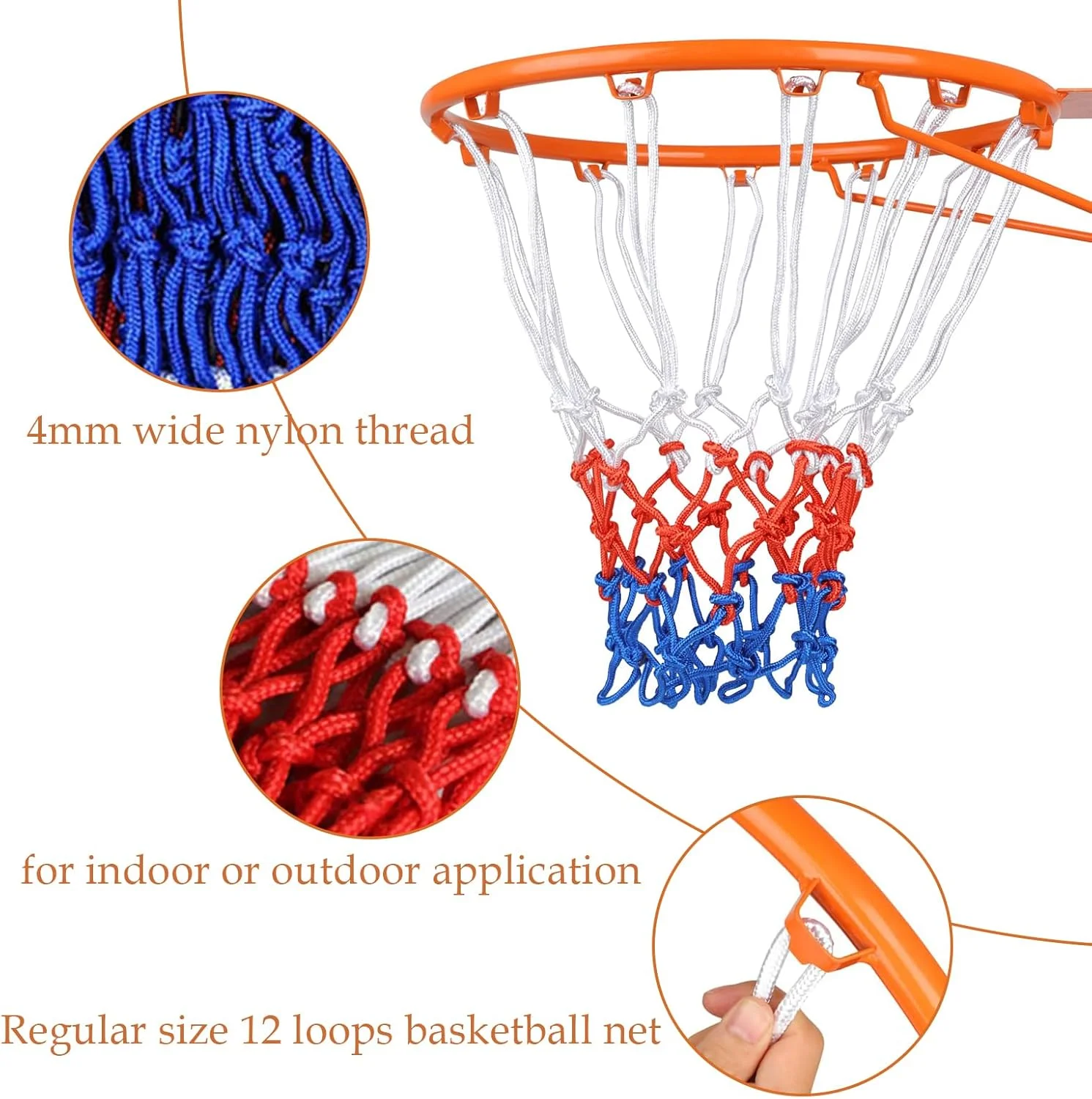 تور بسکتبال 2 عددی، تور بسکتبال فضای باز، تور جایگزین بسکتبال، تور بسکتبال چند رنگ بافته شده مناسب برای حلقه بسکتبال استاندارد 12 حلقه برای تجهیزات سالن ورزشی داخلی یا خارجی تور بسکتبال 2 عددی، تور بسکتبال فضای باز، تور جایگزین بسکتبال، تور بسکتبال چند رنگ بافته شده مناسب برای حلقه بسکتبال استاندارد 12 حلقه برای تجهیزات سالن ورزشی داخلی یا خارجی