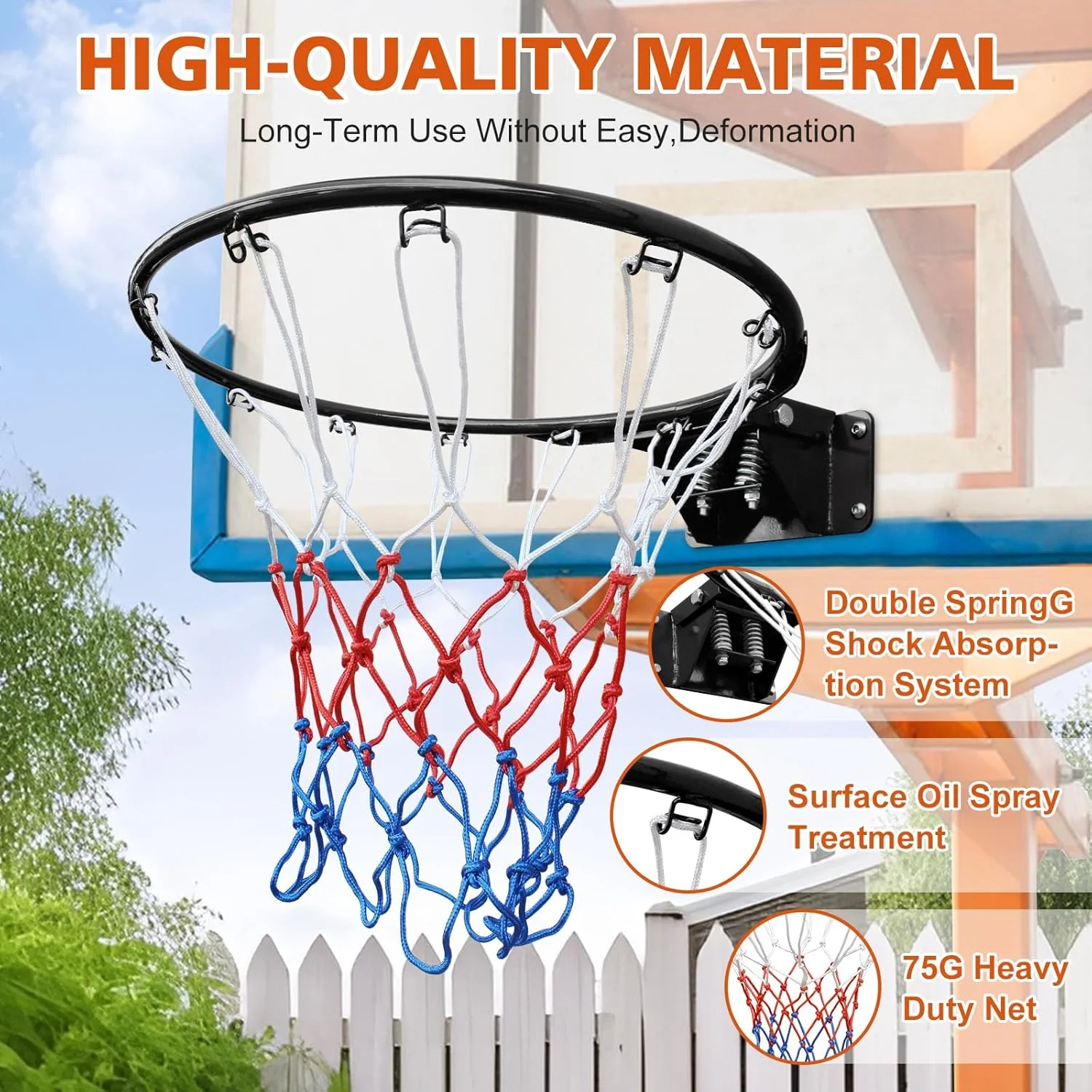 حلقه بسکتبال جایگزین 18 اینچی MIUDGIG، حلقه بسکتبال فولادی جامد فنری دوتایی حرفه ای 18 اینچی جهانی با تور مناسب برای حلقه های بسکتبال داخل زمین و دیواری، داخلی/خارجی حلقه بسکتبال جایگزین 18 اینچی MIUDGIG، حلقه بسکتبال فولادی جامد فنری دوتایی حرفه ای 18 اینچی جهانی با تور مناسب برای حلقه های بسکتبال داخل زمین و دیواری، داخلی/خارجی