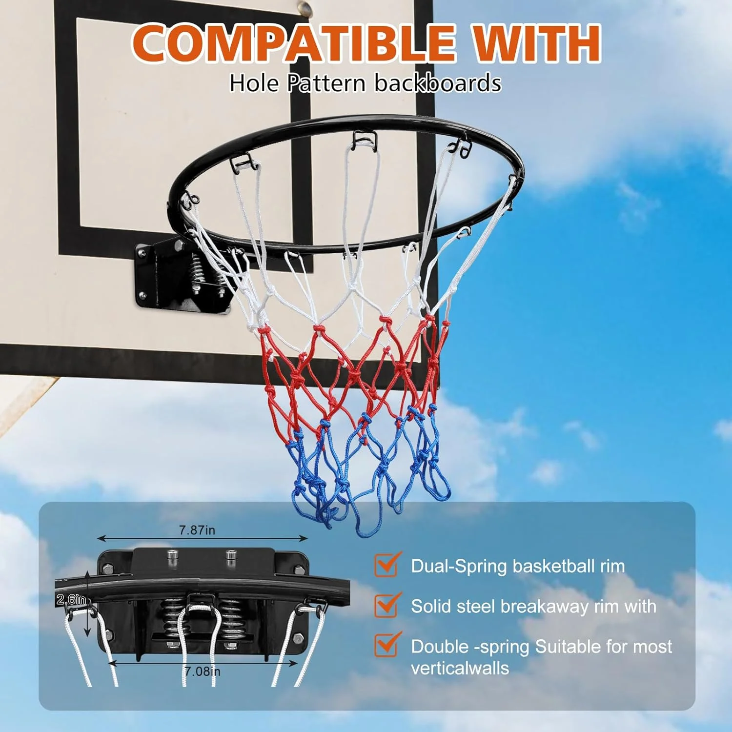 حلقه بسکتبال جایگزین 18 اینچی MIUDGIG، حلقه بسکتبال فولادی جامد فنری دوتایی حرفه ای 18 اینچی جهانی با تور مناسب برای حلقه های بسکتبال داخل زمین و دیواری، داخلی/خارجی حلقه بسکتبال جایگزین 18 اینچی MIUDGIG، حلقه بسکتبال فولادی جامد فنری دوتایی حرفه ای 18 اینچی جهانی با تور مناسب برای حلقه های بسکتبال داخل زمین و دیواری، داخلی/خارجی