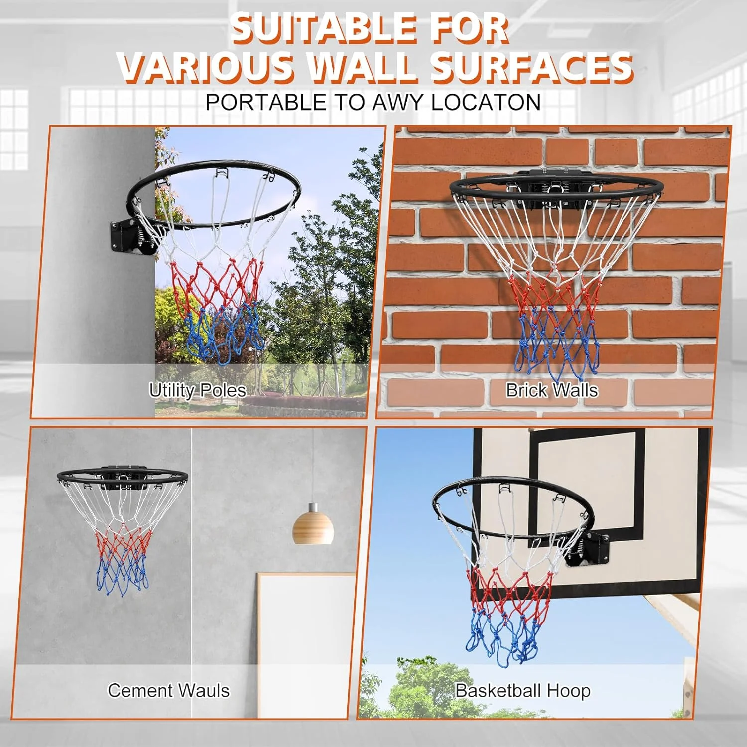 حلقه بسکتبال جایگزین 18 اینچی MIUDGIG، حلقه بسکتبال فولادی جامد فنری دوتایی حرفه ای 18 اینچی جهانی با تور مناسب برای حلقه های بسکتبال داخل زمین و دیواری، داخلی/خارجی حلقه بسکتبال جایگزین 18 اینچی MIUDGIG، حلقه بسکتبال فولادی جامد فنری دوتایی حرفه ای 18 اینچی جهانی با تور مناسب برای حلقه های بسکتبال داخل زمین و دیواری، داخلی/خارجی