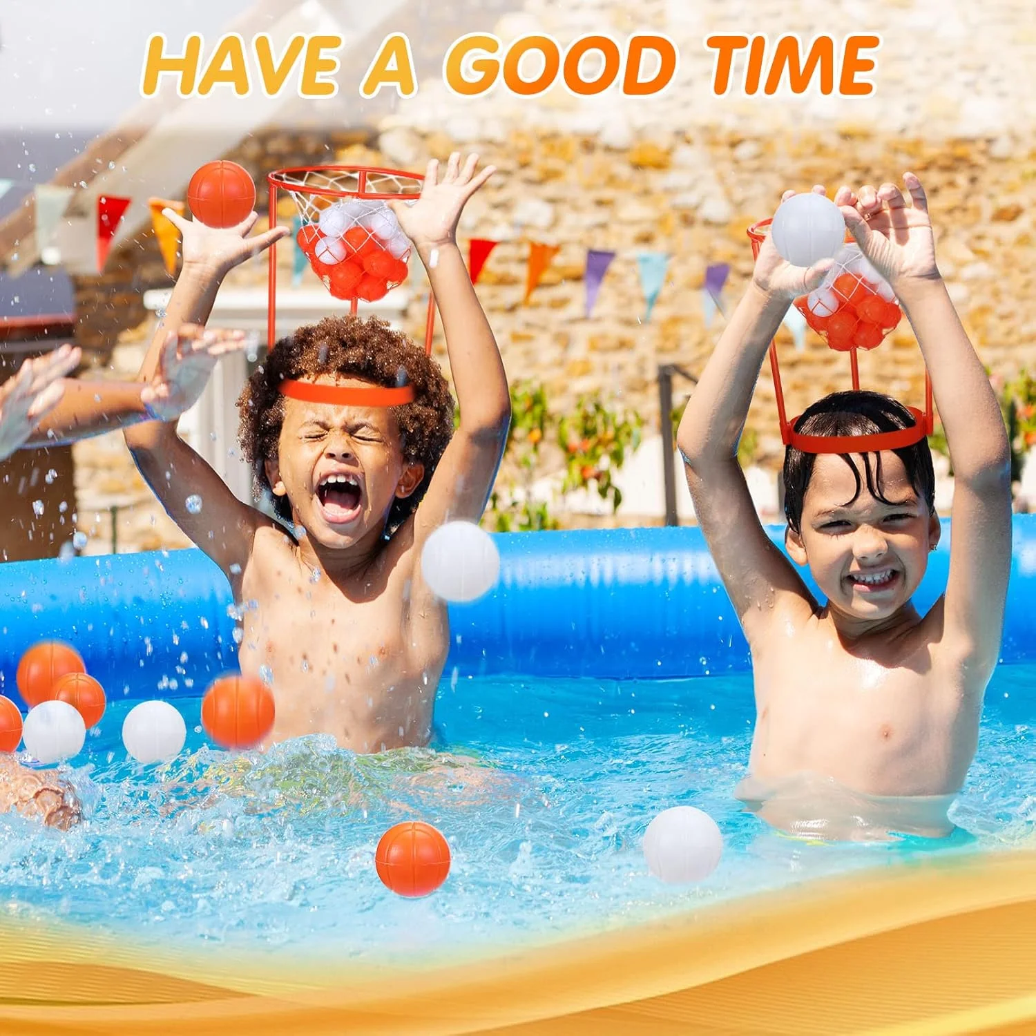 ست بازی بسکتبال با حلقه سر برای مهمانی، مناسب کودکان و بزرگسالان، بازی کارناوالی، قابل حمل، سبد توری قابل تنظیم روی هدبند با توپ، مناسب فعالیت های سرگرم کننده در تولد، کارناوال، اداره، داخل و خارج از خانه، هدیه سرگرم کننده