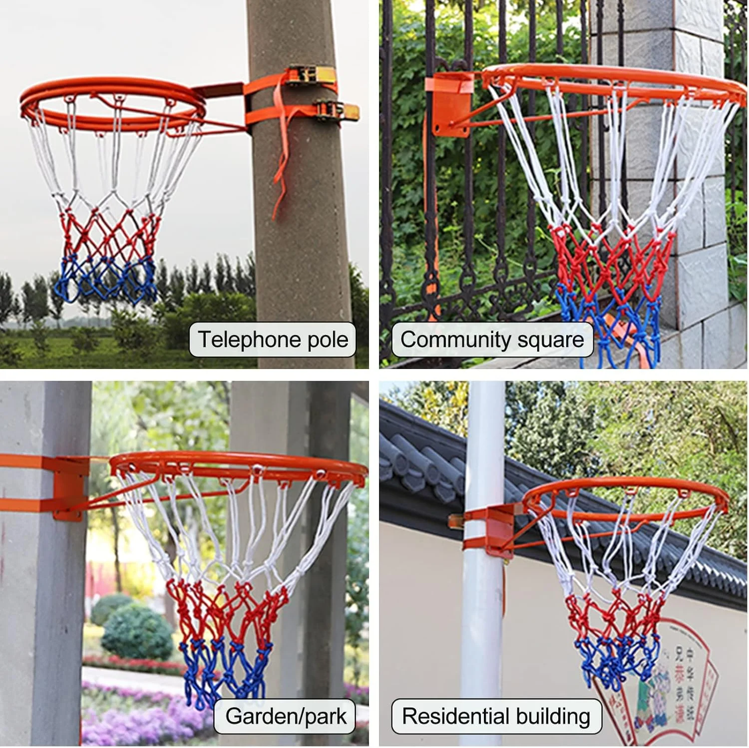 ست اسباب بازی حلقه بسکتبال با سیستم برگشت توپ برای کودکان، حلقه و تور بسکتبال ورزشی آویز مناسب فضای داخلی و خارجی، برای میله درخت/کنار استخر/اتاق باغ/زمین بازی مدارس ست اسباب بازی حلقه بسکتبال با سیستم برگشت توپ برای کودکان، حلقه و تور بسکتبال ورزشی آویز مناسب فضای داخلی و خارجی، برای میله درخت/کنار استخر/اتاق باغ/زمین بازی مدارس