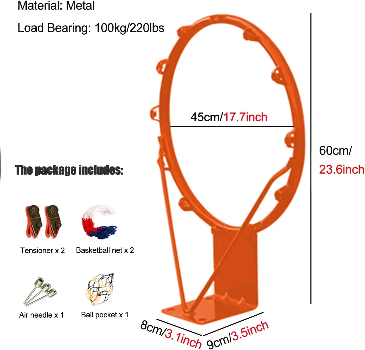 ست اسباب بازی حلقه بسکتبال با سیستم برگشت توپ برای کودکان، حلقه و تور بسکتبال ورزشی آویز مناسب فضای داخلی و خارجی، برای میله درخت/کنار استخر/اتاق باغ/زمین بازی مدارس ست اسباب بازی حلقه بسکتبال با سیستم برگشت توپ برای کودکان، حلقه و تور بسکتبال ورزشی آویز مناسب فضای داخلی و خارجی، برای میله درخت/کنار استخر/اتاق باغ/زمین بازی مدارس
