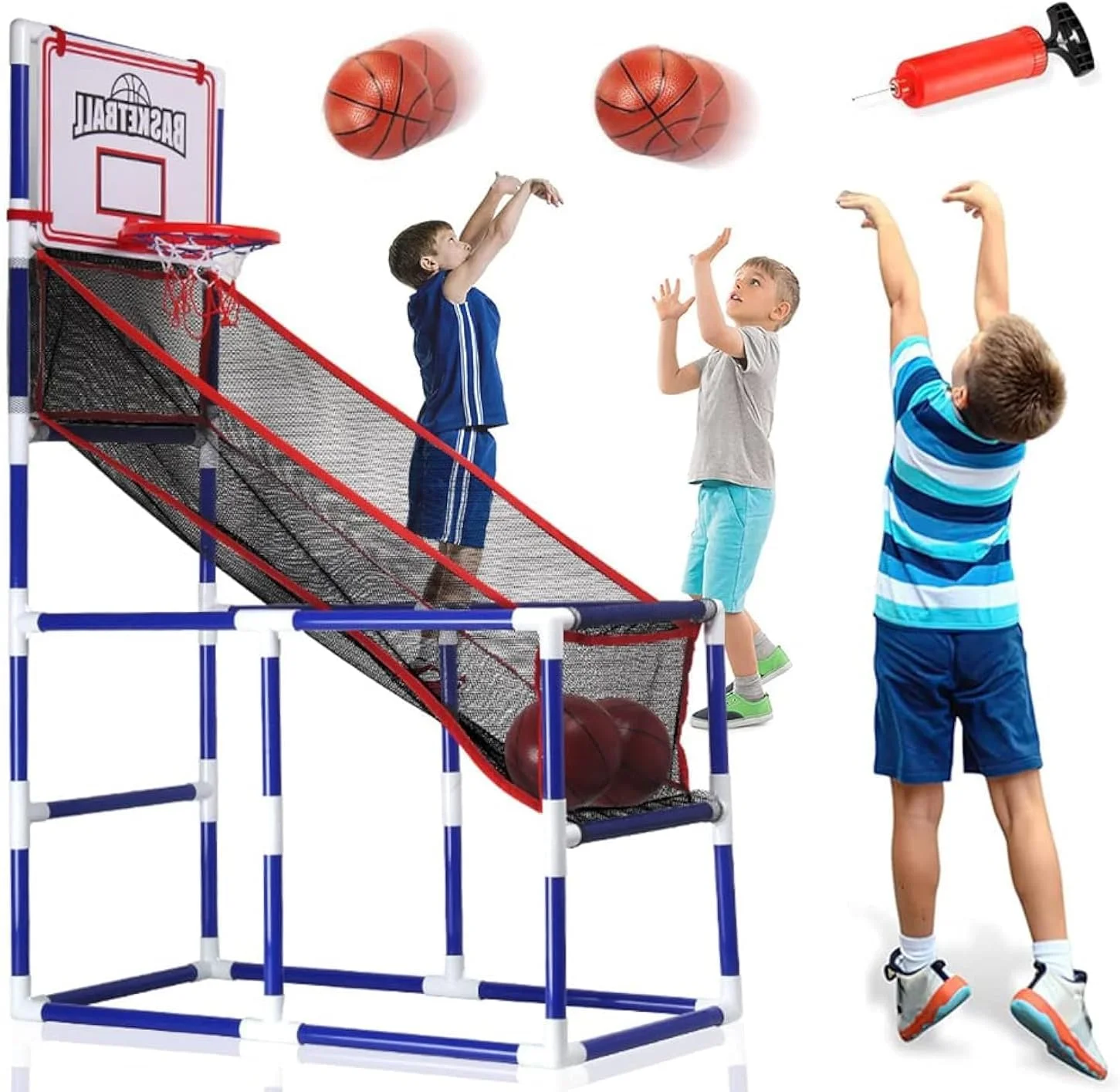 حلقه بسکتبال و پایه SKADE برای کودکان، تور بسکتبال کوچک و پمپ، بازی حلقه بسکتبال آرکید با 2 توپ، بازی آرکید، مجموعه بازی ورزشی داخل و خارج از خانه برای کودکان 3 سال به بالا حلقه بسکتبال و پایه SKADE برای کودکان، تور بسکتبال کوچک و پمپ، بازی حلقه بسکتبال آرکید با 2 توپ، بازی آرکید، مجموعه بازی ورزشی داخل و خارج از خانه برای کودکان 3 سال به بالا