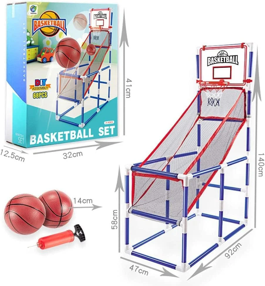 حلقه بسکتبال و پایه SKADE برای کودکان، تور بسکتبال کوچک و پمپ، بازی حلقه بسکتبال آرکید با 2 توپ، بازی آرکید، مجموعه بازی ورزشی داخل و خارج از خانه برای کودکان 3 سال به بالا
