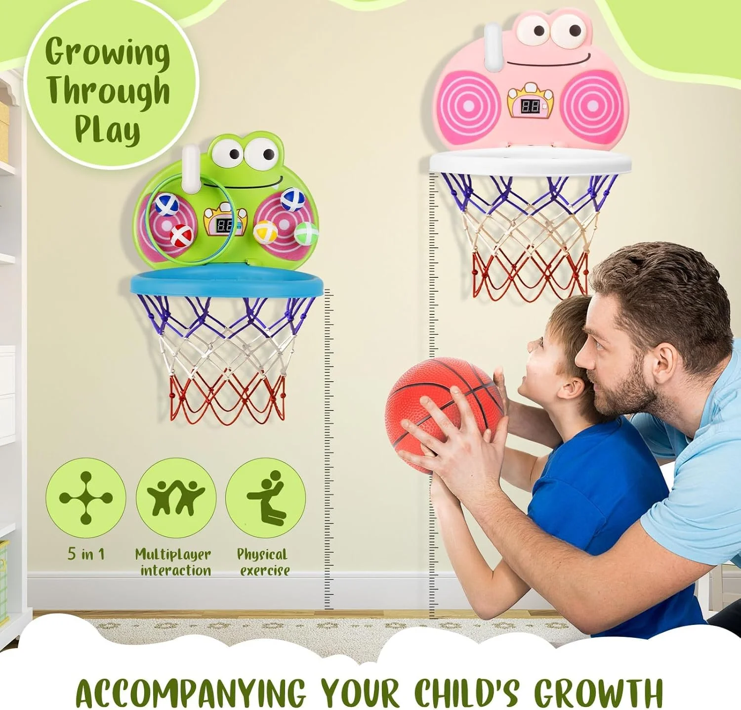 حلقه بسکتبال کودکان Azonee، حلقه بسکتبال داخلی برای کودکان 3-6 ساله، مجموعه بازی 4 در 1 با تابلوی امتیاز الکترونیکی، تمرین پازل داخلی و خارجی با ارتفاع قابل تنظیم برای کودکان (17"*9.7" سبز) حلقه بسکتبال کودکان Azonee، حلقه بسکتبال داخلی برای کودکان 3-6 ساله، مجموعه بازی 4 در 1 با تابلوی امتیاز الکترونیکی، تمرین پازل داخلی و خارجی با ارتفاع قابل تنظیم برای کودکان (17"*9.7" سبز)