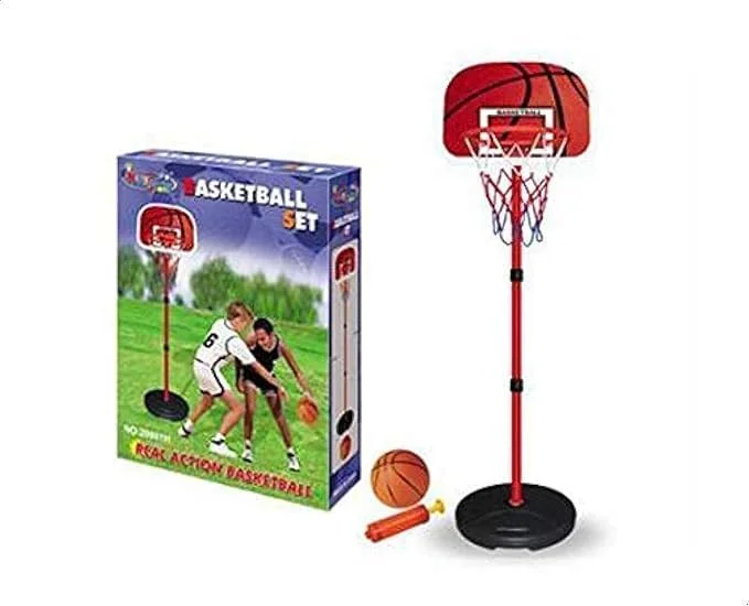 ست بسکتبال کودکان، سیستم حلقه و تور ایمن و قابل تنظیم از 120 سانتی متر تا 160 سانتی متر، پایه قابل حمل استند بسکتبال با دسته برای کودکان نوپا، خردسالان، بازی های داخل و خارج از خانه، ورزش 20881J