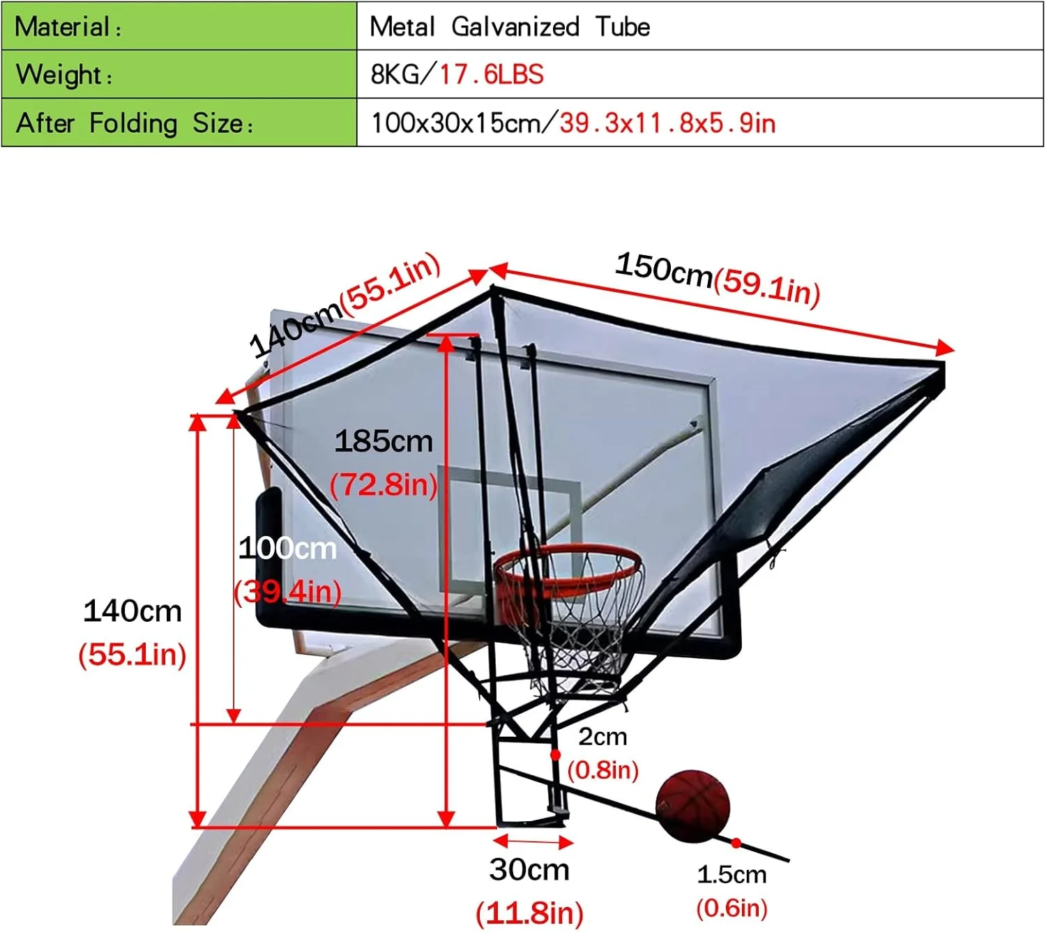 تور برگشت توپ بسکتبال قابل حمل AXIWOEI، سیستم ریباندر تمرین شوت تاشو با کانال برگشت چرخان 180 درجه، برای داخل/خارج از خانه، نصب آسان
