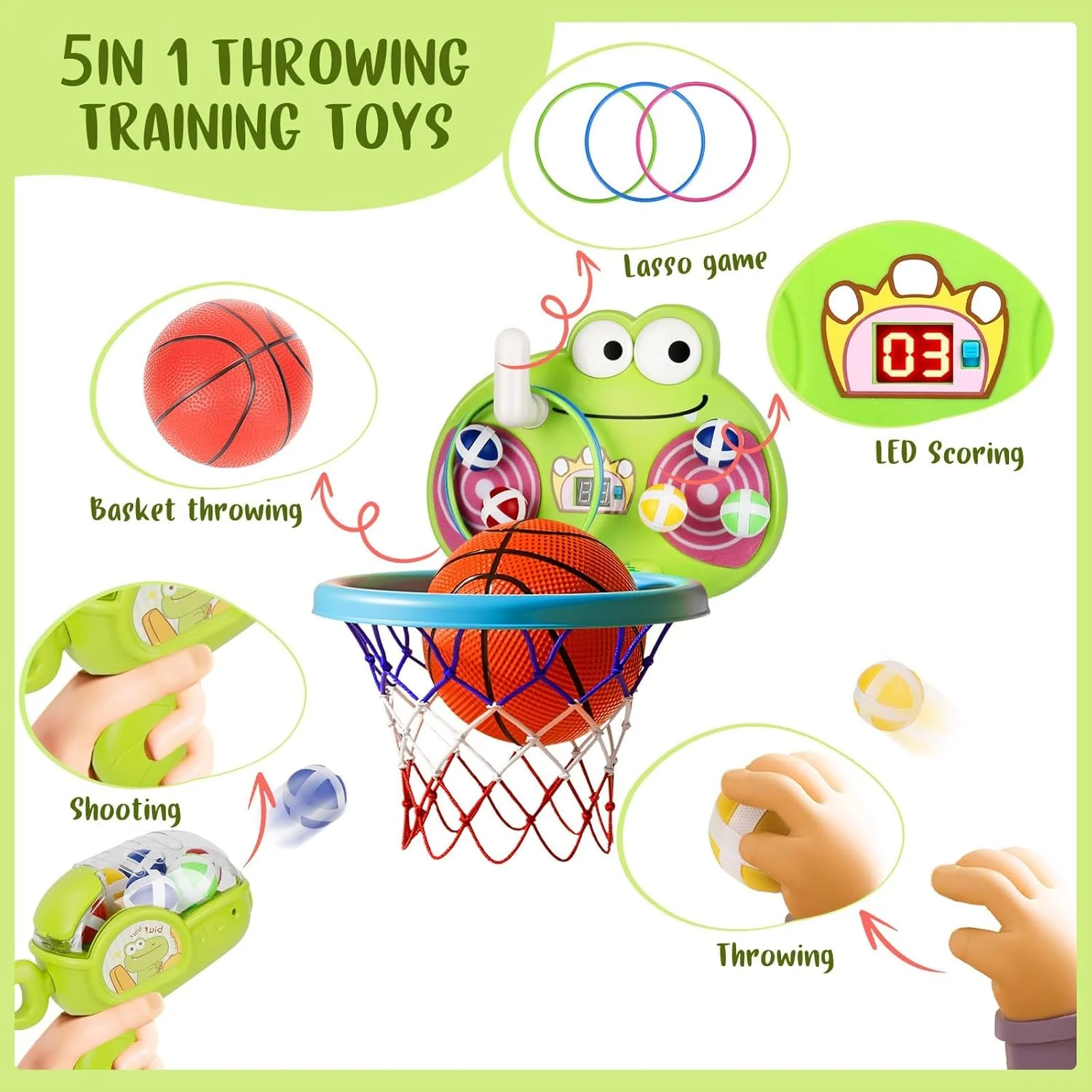 حلقه بسکتبال کودکان Azonee، حلقه بسکتبال داخلی برای کودکان 3-6 ساله، مجموعه بازی 4 در 1 با تابلوی امتیاز الکترونیکی، تمرین پازل داخلی و خارجی با ارتفاع قابل تنظیم برای کودکان (17"*9.7" سبز) حلقه بسکتبال کودکان Azonee، حلقه بسکتبال داخلی برای کودکان 3-6 ساله، مجموعه بازی 4 در 1 با تابلوی امتیاز الکترونیکی، تمرین پازل داخلی و خارجی با ارتفاع قابل تنظیم برای کودکان (17"*9.7" سبز)