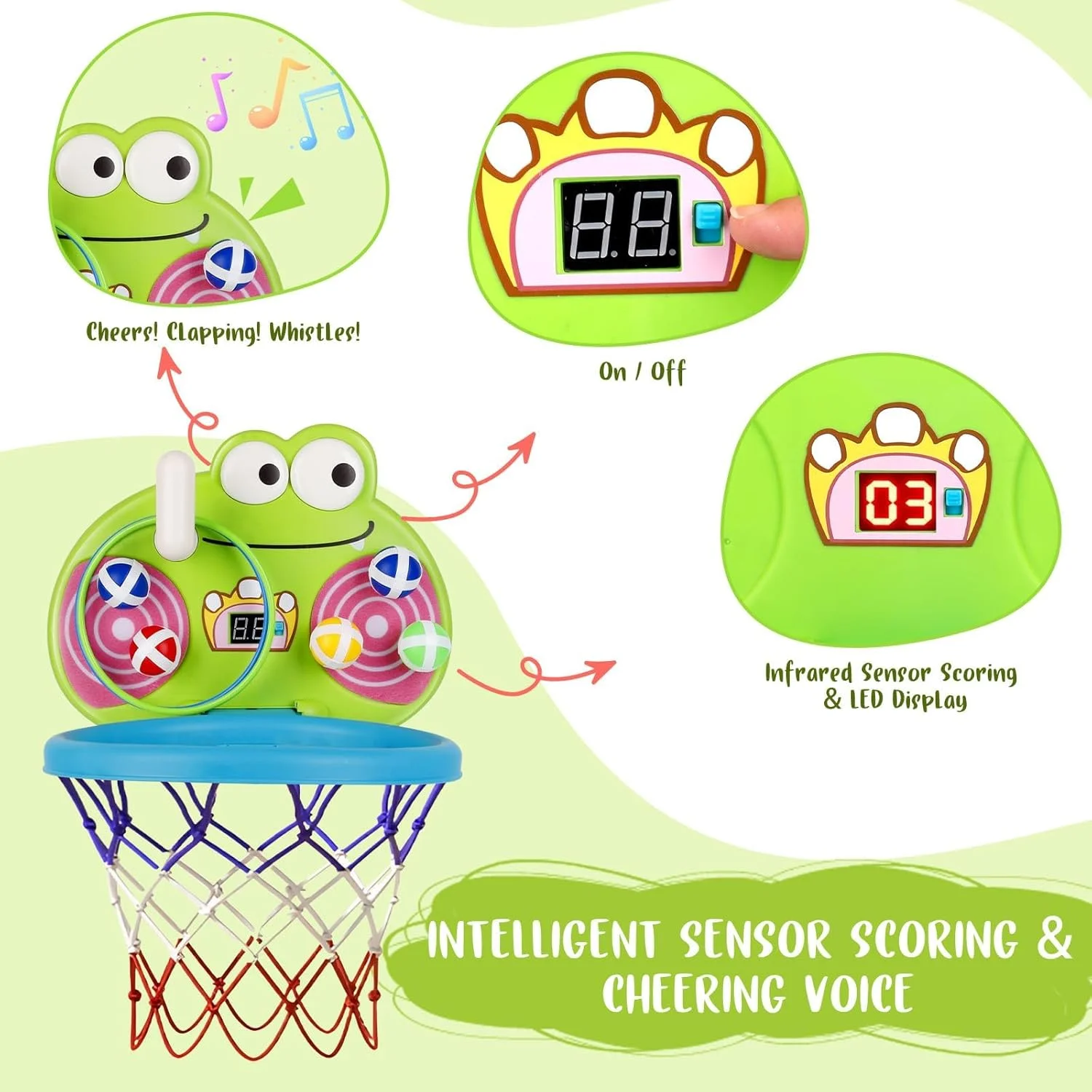 حلقه بسکتبال کودکان Azonee، حلقه بسکتبال داخلی برای کودکان 3-6 ساله، مجموعه بازی 4 در 1 با تابلوی امتیاز الکترونیکی، تمرین پازل داخلی و خارجی با ارتفاع قابل تنظیم برای کودکان (17"*9.7" سبز) حلقه بسکتبال کودکان Azonee، حلقه بسکتبال داخلی برای کودکان 3-6 ساله، مجموعه بازی 4 در 1 با تابلوی امتیاز الکترونیکی، تمرین پازل داخلی و خارجی با ارتفاع قابل تنظیم برای کودکان (17"*9.7" سبز)