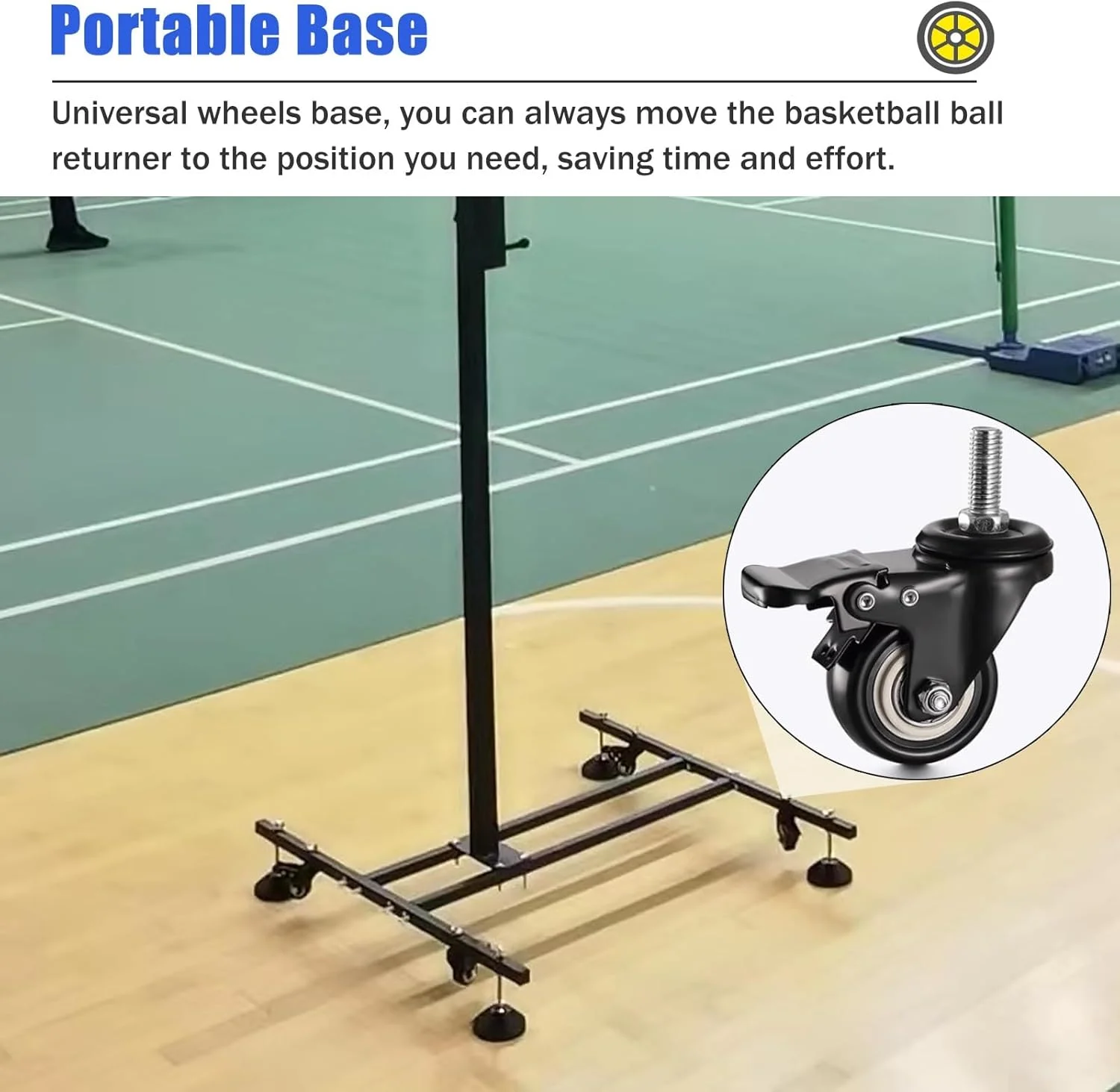 سیستم برگشت توپ بسکتبال آهنی مشکی AXIWOEI - ارتفاع قابل تنظیم، تور برگشت توپ بسکتبال قابل حمل برای دانک سریع، با چرخ های ترمزدار، نصب آسان سیستم برگشت توپ بسکتبال آهنی مشکی AXIWOEI - ارتفاع قابل تنظیم، تور برگشت توپ بسکتبال قابل حمل برای دانک سریع، با چرخ های ترمزدار، نصب آسان