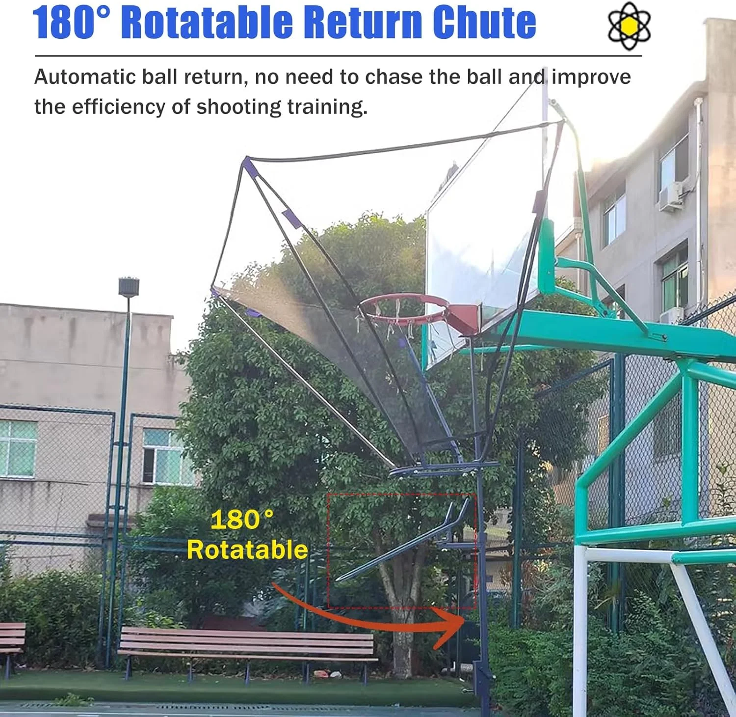 سیستم برگشت توپ بسکتبال آهنی مشکی AXIWOEI - ارتفاع قابل تنظیم، تور برگشت توپ بسکتبال قابل حمل برای دانک سریع، با چرخ های ترمزدار، نصب آسان سیستم برگشت توپ بسکتبال آهنی مشکی AXIWOEI - ارتفاع قابل تنظیم، تور برگشت توپ بسکتبال قابل حمل برای دانک سریع، با چرخ های ترمزدار، نصب آسان