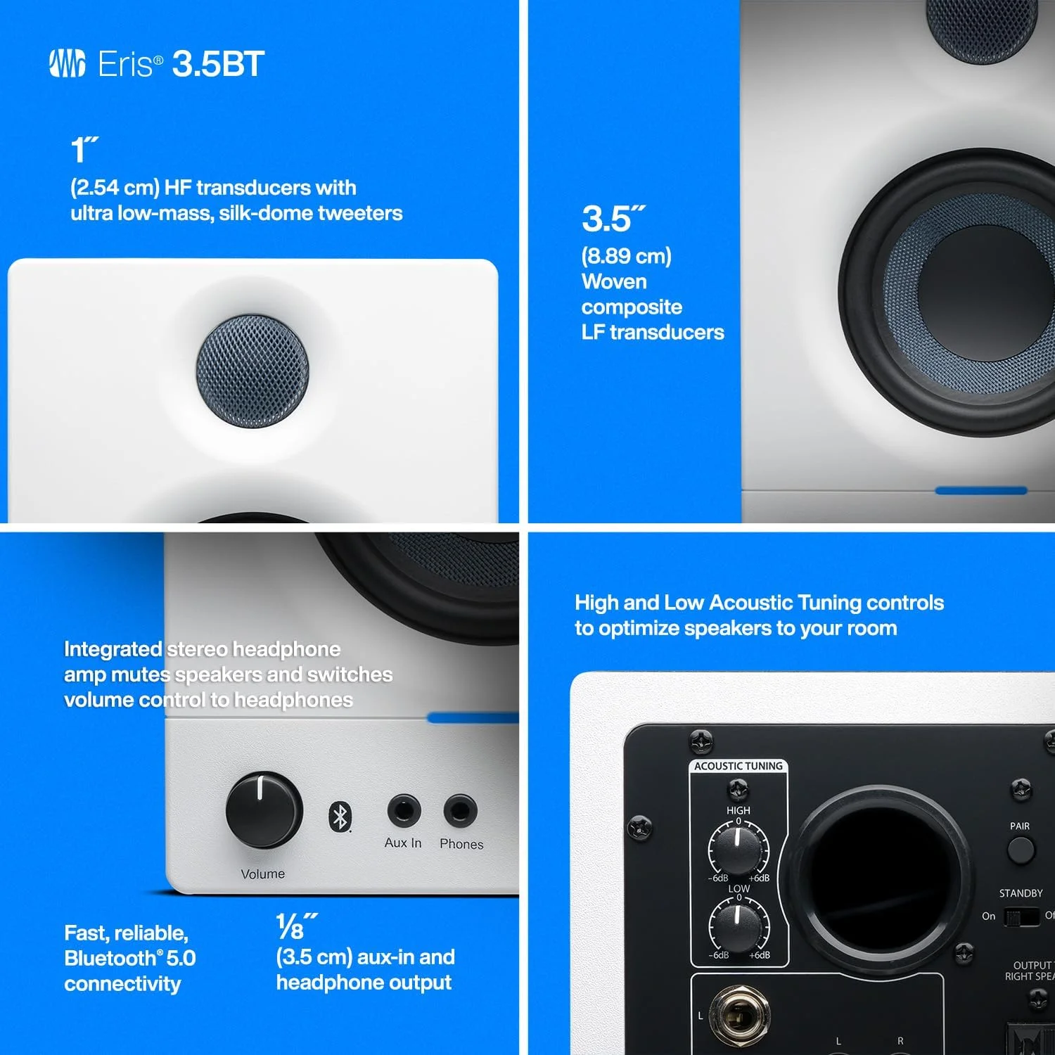 مانیتورهای مرجع رسانه ای 3.5 اینچی PreSonus Eris با اتصال بلوتوث (سفید) مانیتورهای مرجع رسانه ای 3.5 اینچی PreSonus Eris با اتصال بلوتوث (سفید)