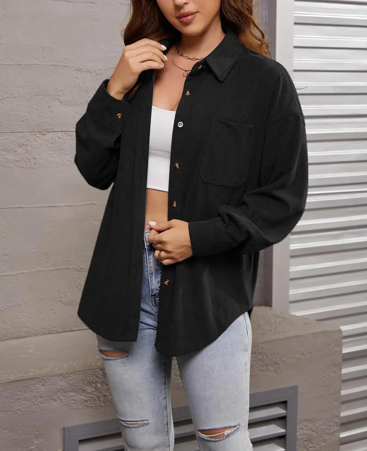 Ratzobes پیراهن زنانه دکمه دار مخمل کبریتی آستین بلند طرح چهارخانه، شکت، بلوزهای غیر رسمی و شیک