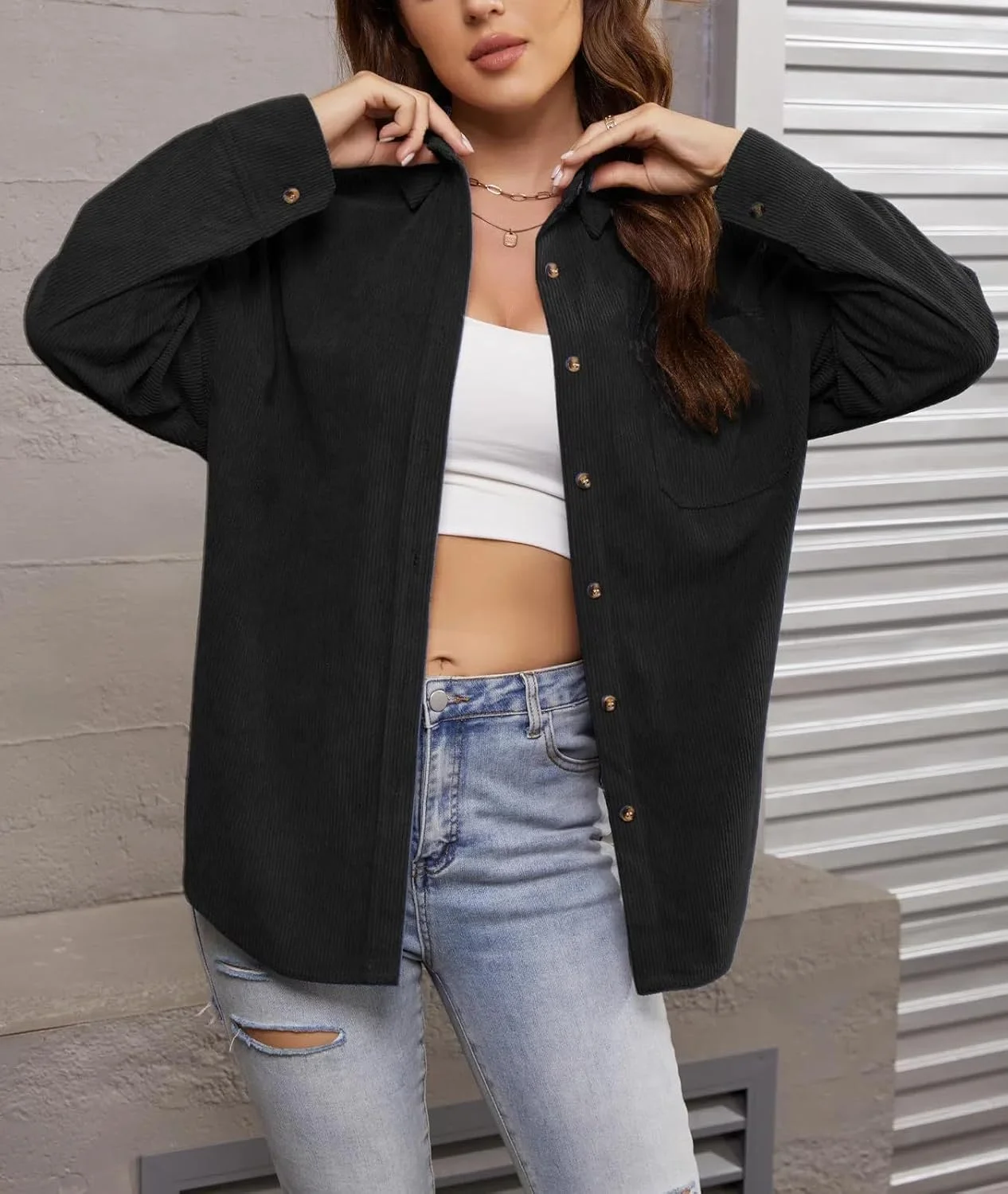 Ratzobes پیراهن زنانه دکمه دار مخمل کبریتی آستین بلند طرح چهارخانه، شکت، بلوزهای غیر رسمی و شیک