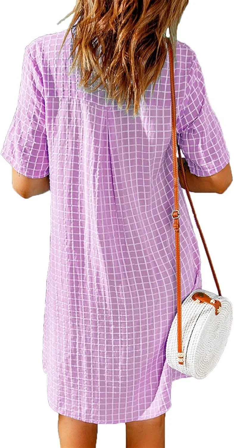 پیراهن زنانه دکمه دار آستین کوتاه با طرح های متنوع، مناسب برای پوشش روی لباس شنا و ساحل (رنگ: بنفش، سایز: XL) پیراهن زنانه دکمه دار آستین کوتاه با طرح های متنوع، مناسب برای پوشش روی لباس شنا و ساحل (رنگ: بنفش، سایز: XL)