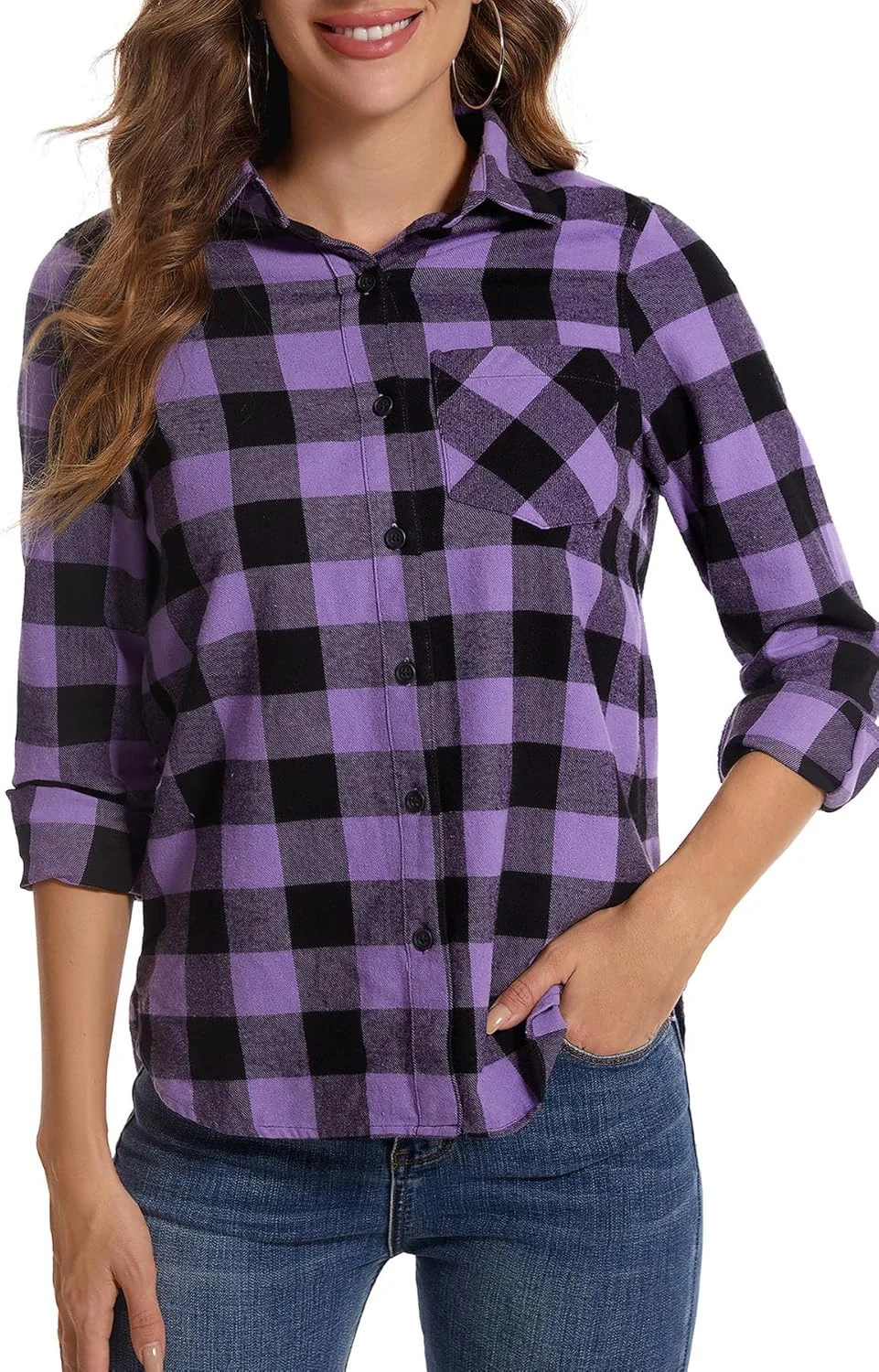 پیراهن چهارخانه فلانل پنبه ای زنانه آستین بلند دکمه دار بلوز غیر رسمی
