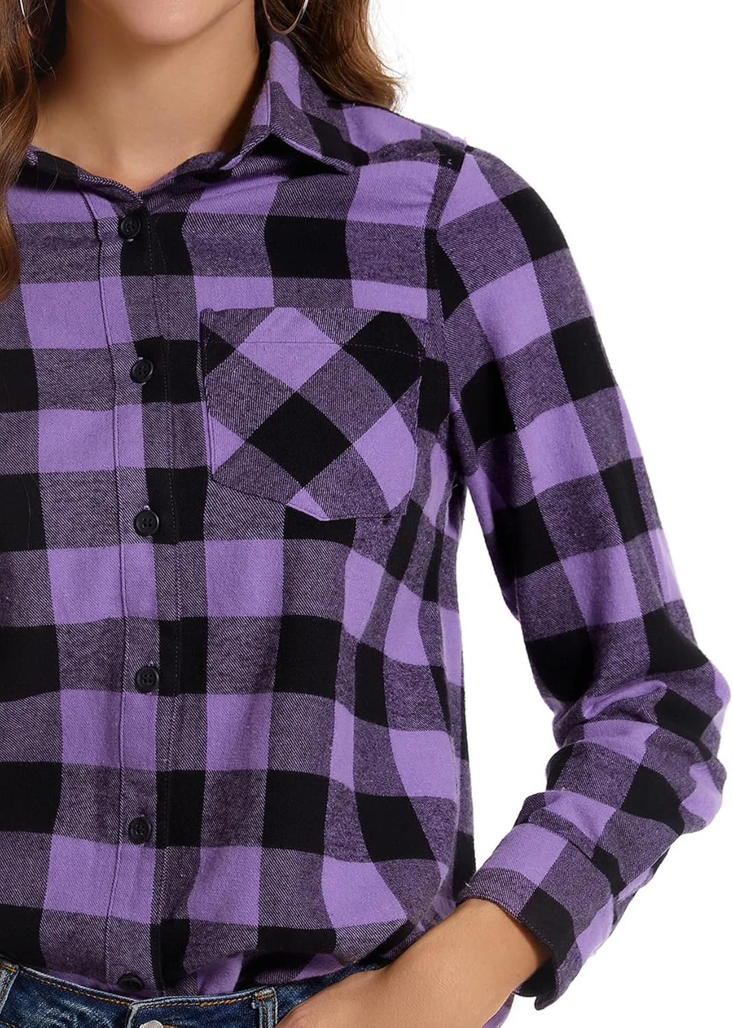 پیراهن چهارخانه فلانل پنبه ای زنانه آستین بلند دکمه دار بلوز غیر رسمی