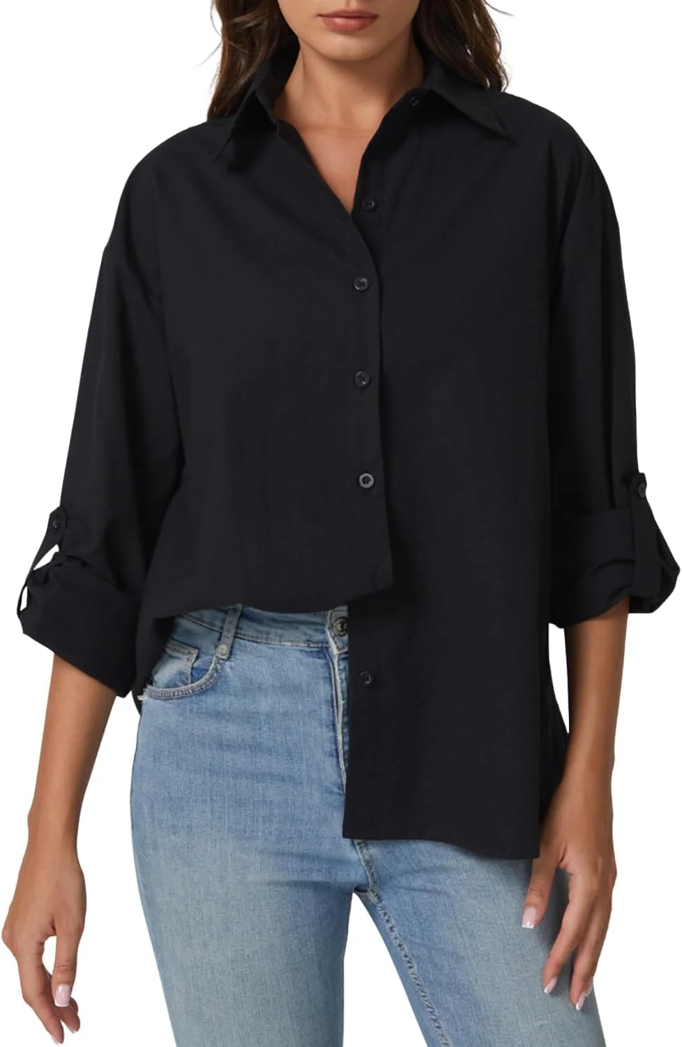 QINSEN بلوز زنانه دکمه دار آستین بلند نخی مناسب استفاده روزمره QINSEN بلوز زنانه دکمه دار آستین بلند نخی مناسب استفاده روزمره