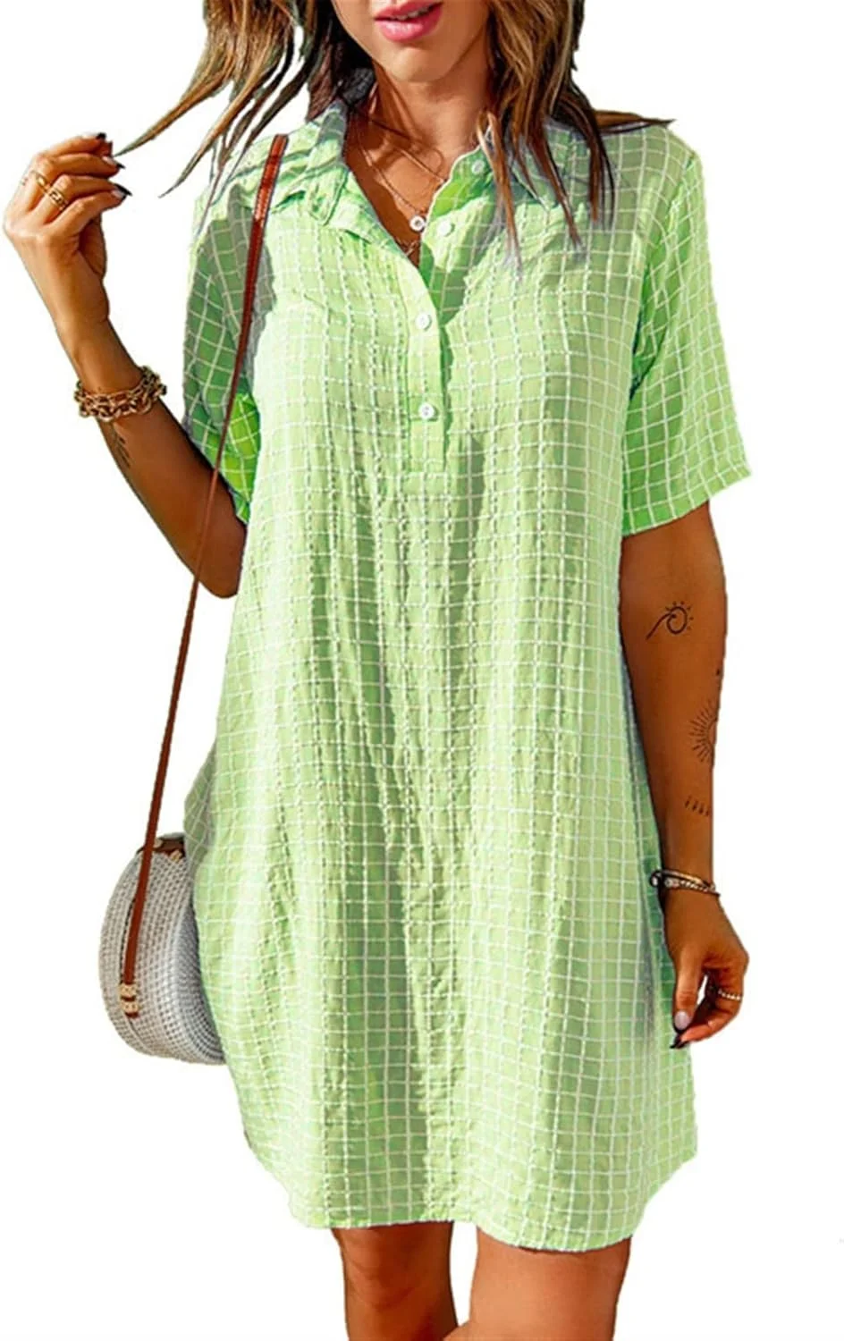 پیراهن زنانه دکمه دار آستین کوتاه، بلوز، تونیک، روپوش، پیراهن ساحلی گشاد (رنگ: سبز، سایز: XL) پیراهن زنانه دکمه دار آستین کوتاه، بلوز، تونیک، روپوش، پیراهن ساحلی گشاد (رنگ: سبز، سایز: XL)