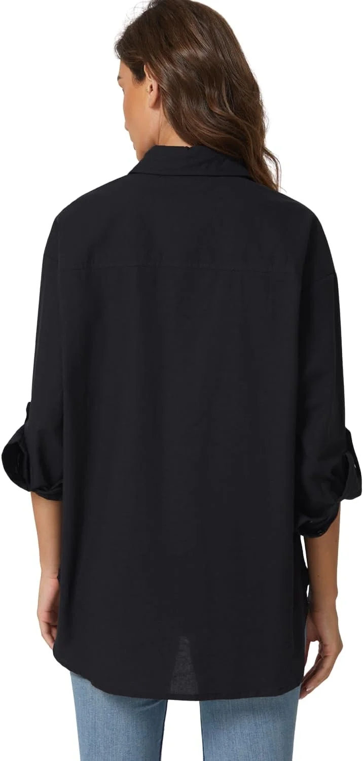 QINSEN بلوز زنانه دکمه دار آستین بلند نخی مناسب استفاده روزمره