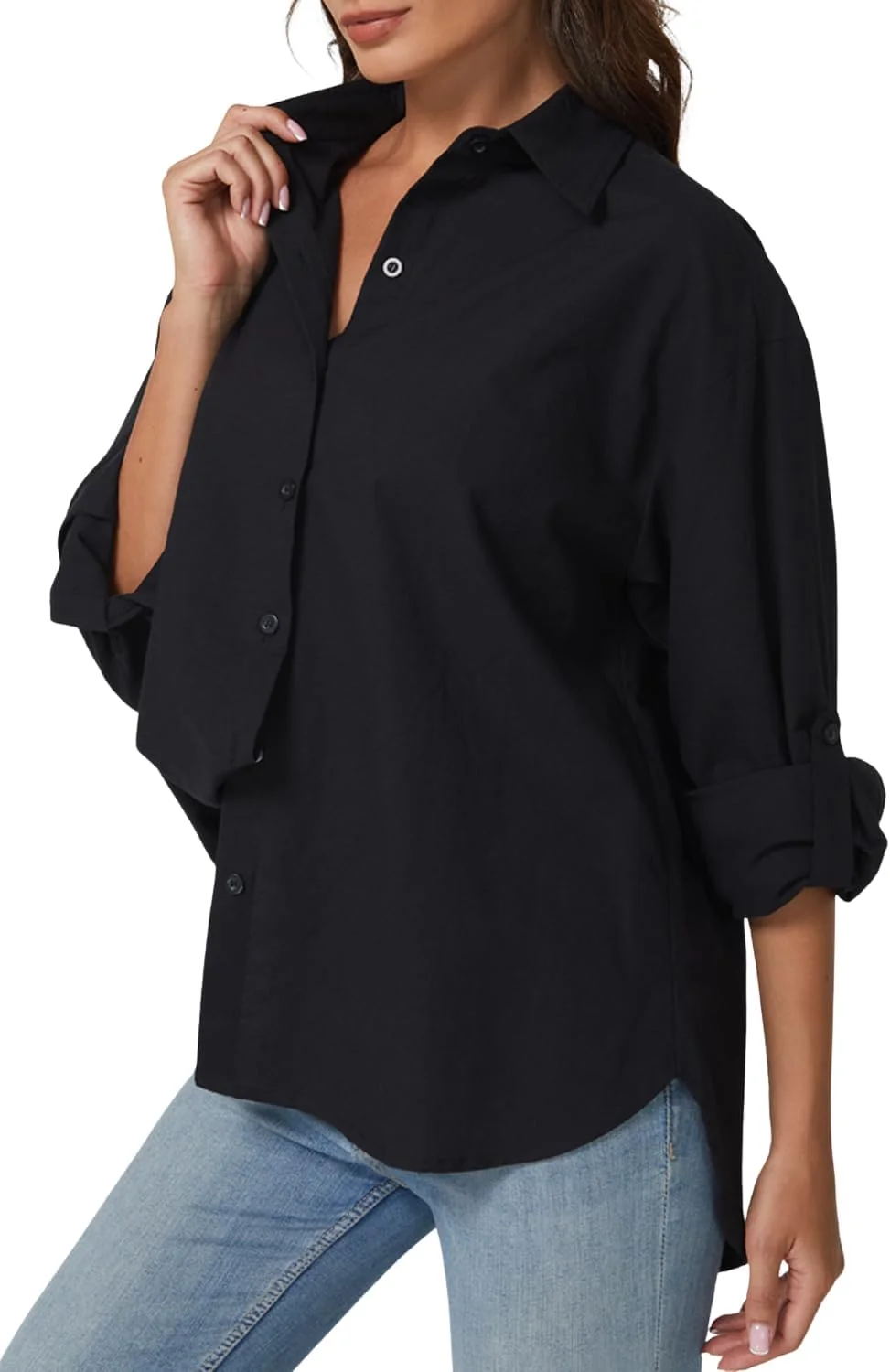QINSEN بلوز زنانه دکمه دار آستین بلند نخی مناسب استفاده روزمره