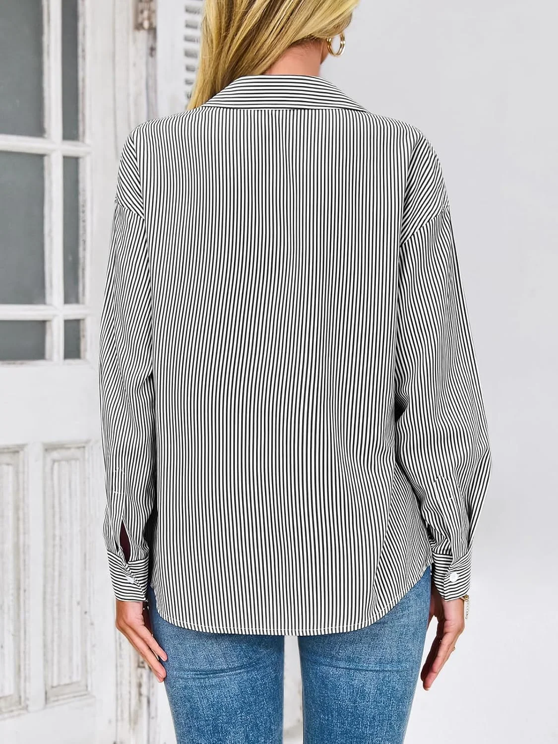 پیراهن زنانه دکمه دار PRETTYGARDEN، راه راه، آستین بلند، یقه دار، مناسب محیط کار، بهاره