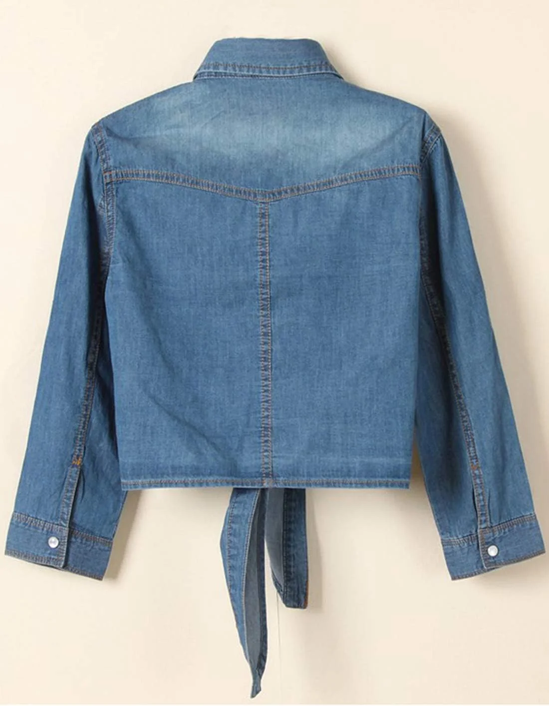 پیراهن جین زنانه PUWEI، دکمه دار، آستین سه ربع و مدل کراپ گره ای