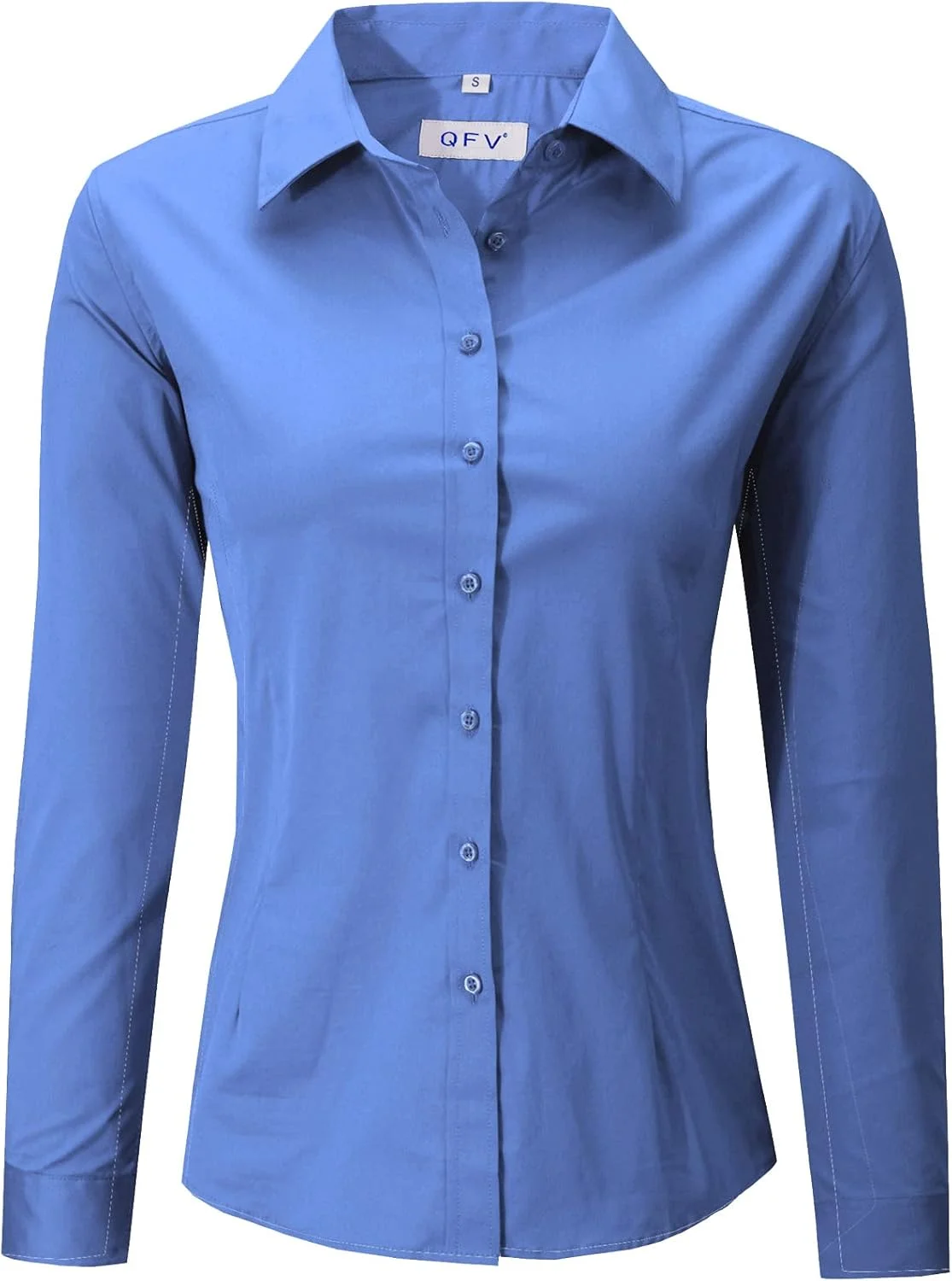QFV پیراهن دکمه دار زنانه، آستین بلند، کشی، نخی، مناسب کار QFV پیراهن دکمه دار زنانه، آستین بلند، کشی، نخی، مناسب کار