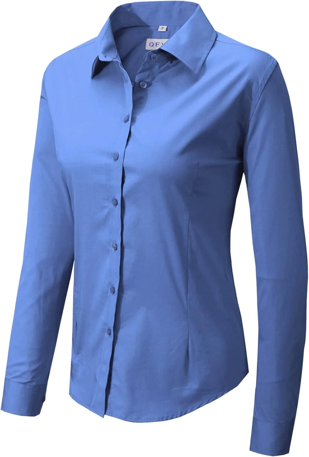 QFV پیراهن دکمه دار زنانه، آستین بلند، کشی، نخی، مناسب کار QFV پیراهن دکمه دار زنانه، آستین بلند، کشی، نخی، مناسب کار