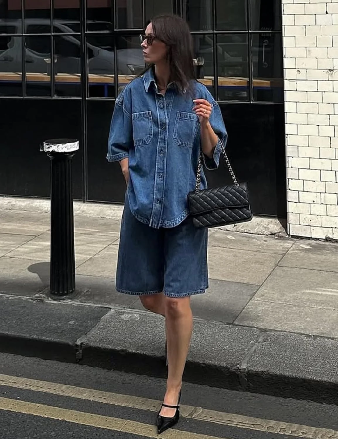 پیراهن جین زنانه POTILI، آستین کوتاه دکمه دار، تاپ غیر رسمی و شیک