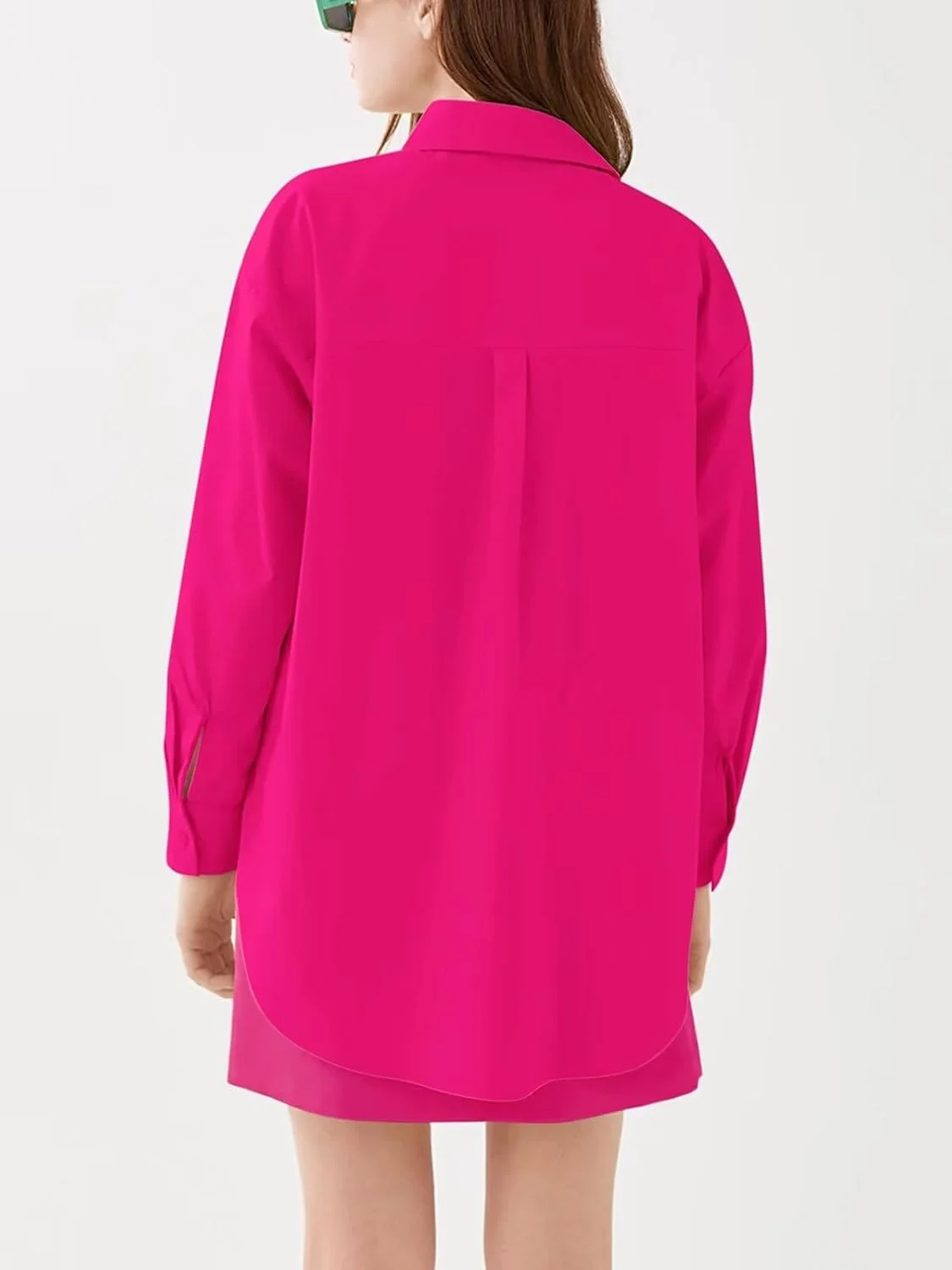 پیراهن دکمه دار زنانه POWSEEN، بلوز آستین بلند، یقه هفت، تونیک های غیر رسمی، لباس اداری، تاپ های ساده با جیب