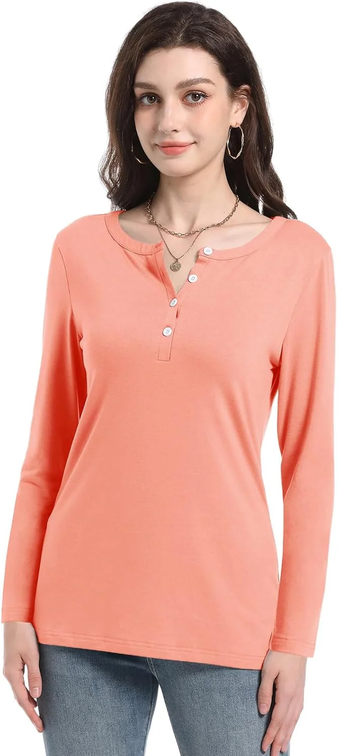 تی شرت آستین بلند دکمه دار زنانه PGANDS یقه گرد