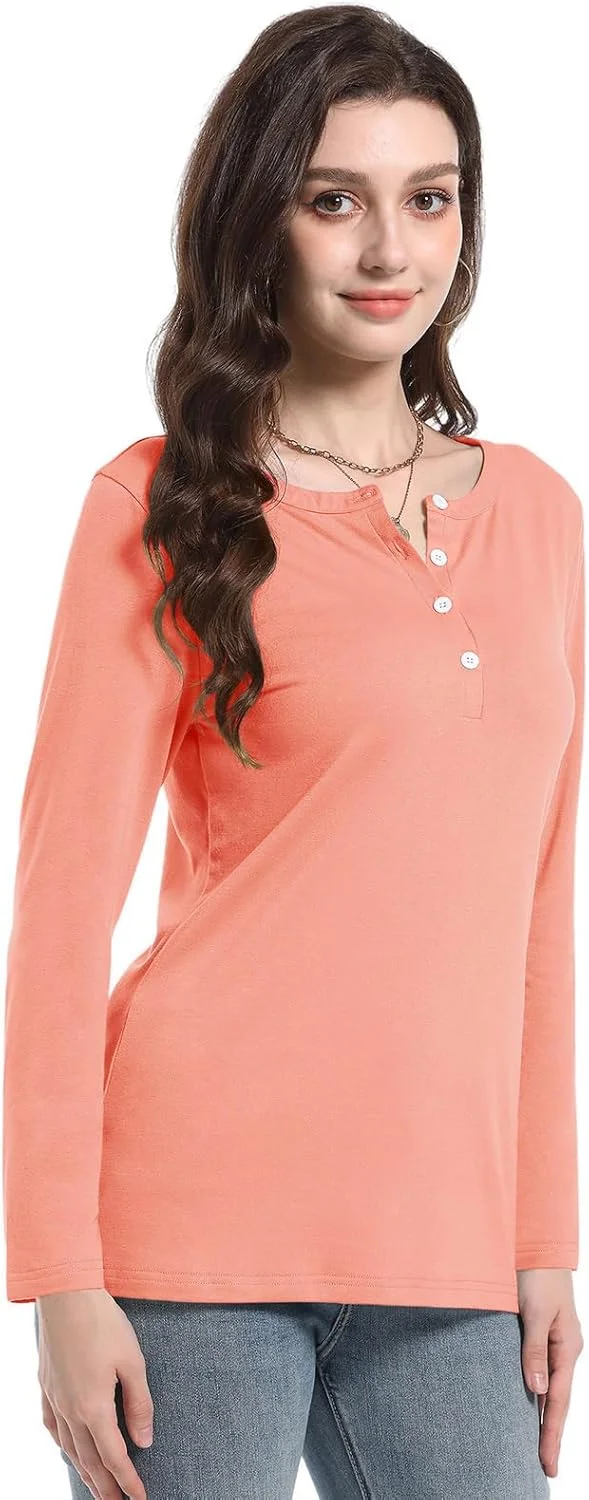 تی شرت آستین بلند دکمه دار زنانه PGANDS یقه گرد