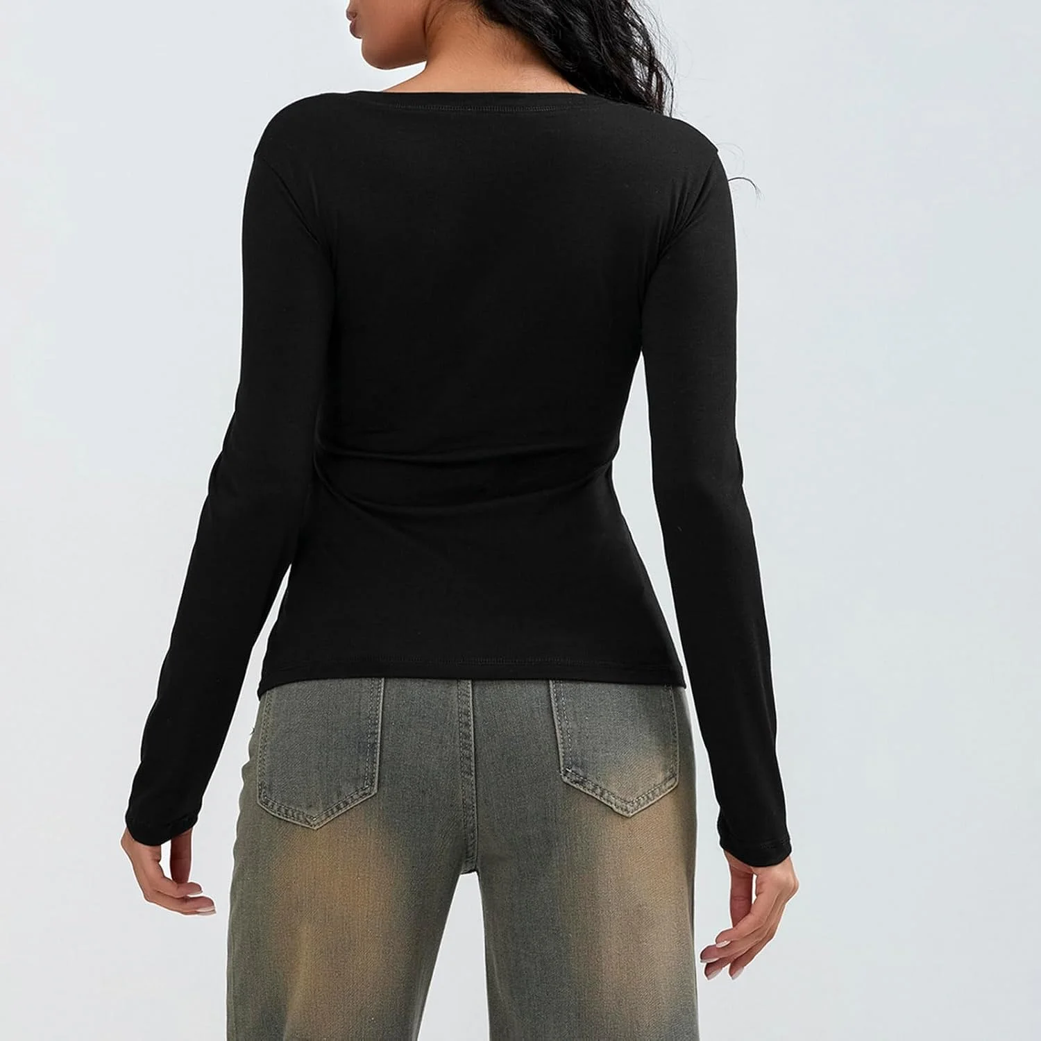 تاپ بافت راه راه زنانه Y2k آستین بلند یقه هفت دکمه دار Slim Fit پری گرانج بلوزهای هنلی