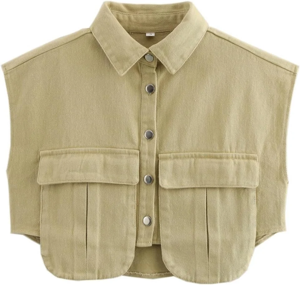 پیراهن زنانه کوتاه دکمه دار Perbai، تاپ جین آستین حلقه ای گشاد یقه دار تابستانی با جیب پیراهن زنانه کوتاه دکمه دار Perbai، تاپ جین آستین حلقه ای گشاد یقه دار تابستانی با جیب