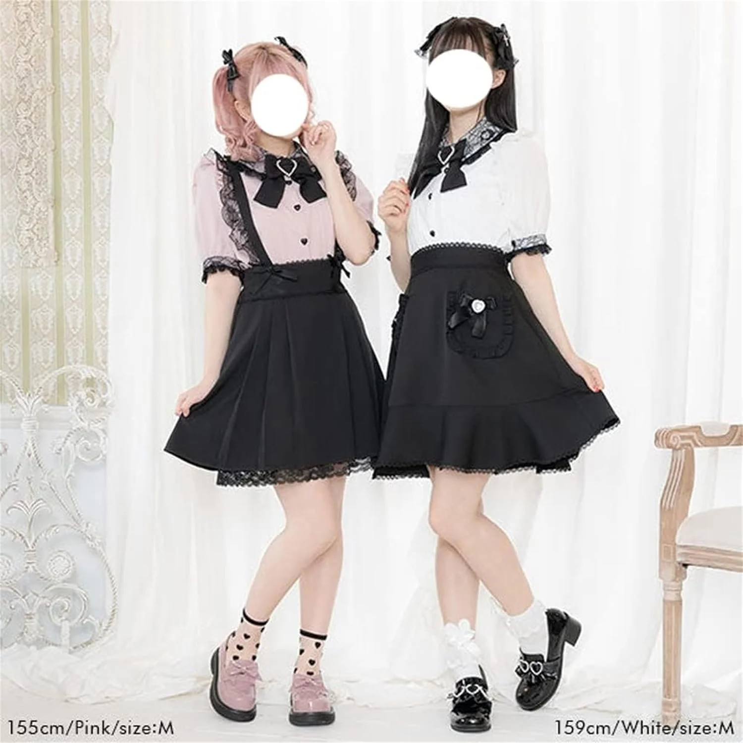 بلوز زنانه پاکن، مدل لولیتا فشن، ژیرای کی، آستین پفی کوتاه توری، تاپ چین دار کاوایی گوتیک با پاپیون